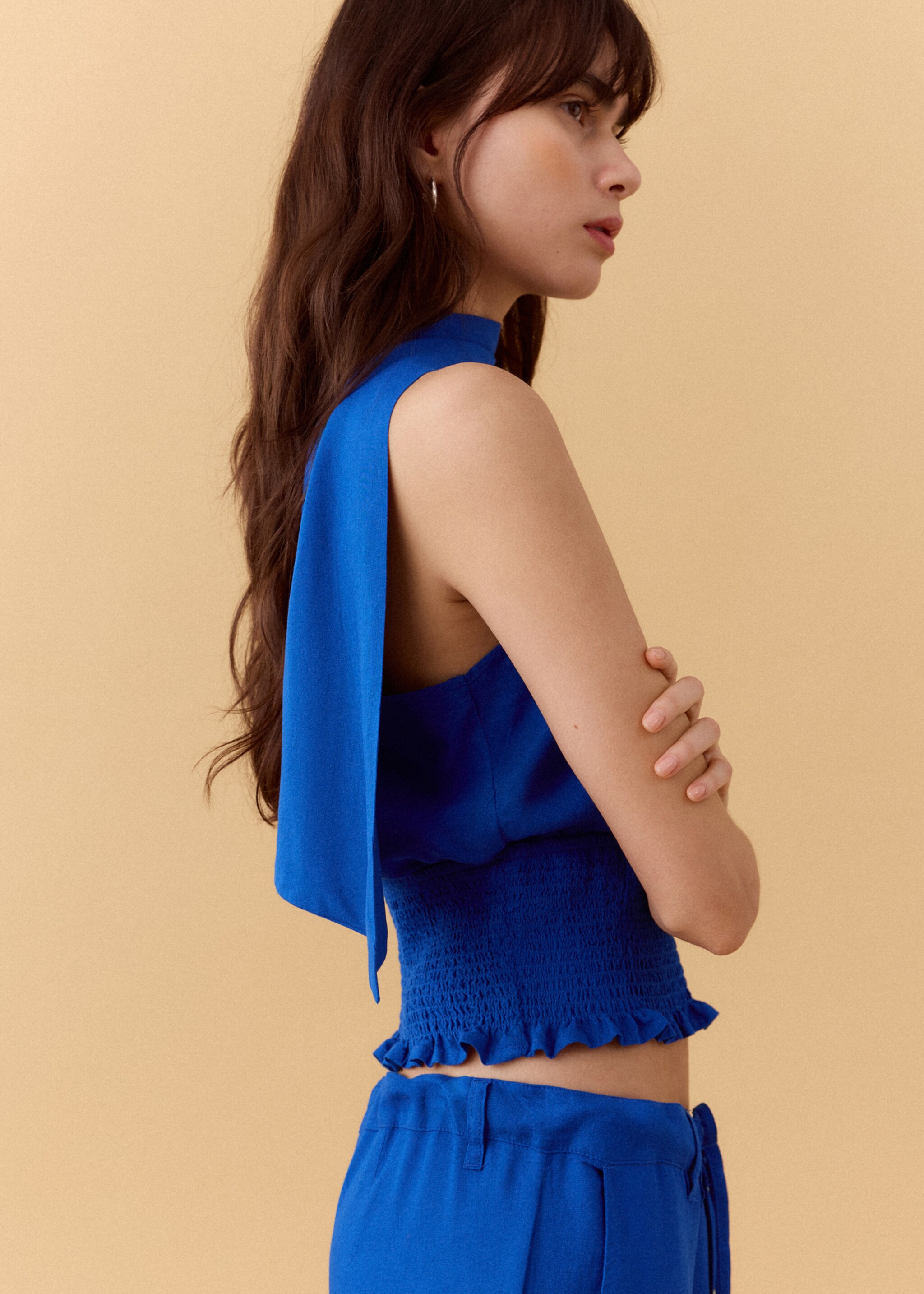 Haut à emmanchures américaines en lin mélangé - Détail de l'article 1, Bleu électrique. Ref: 27046348-00.
