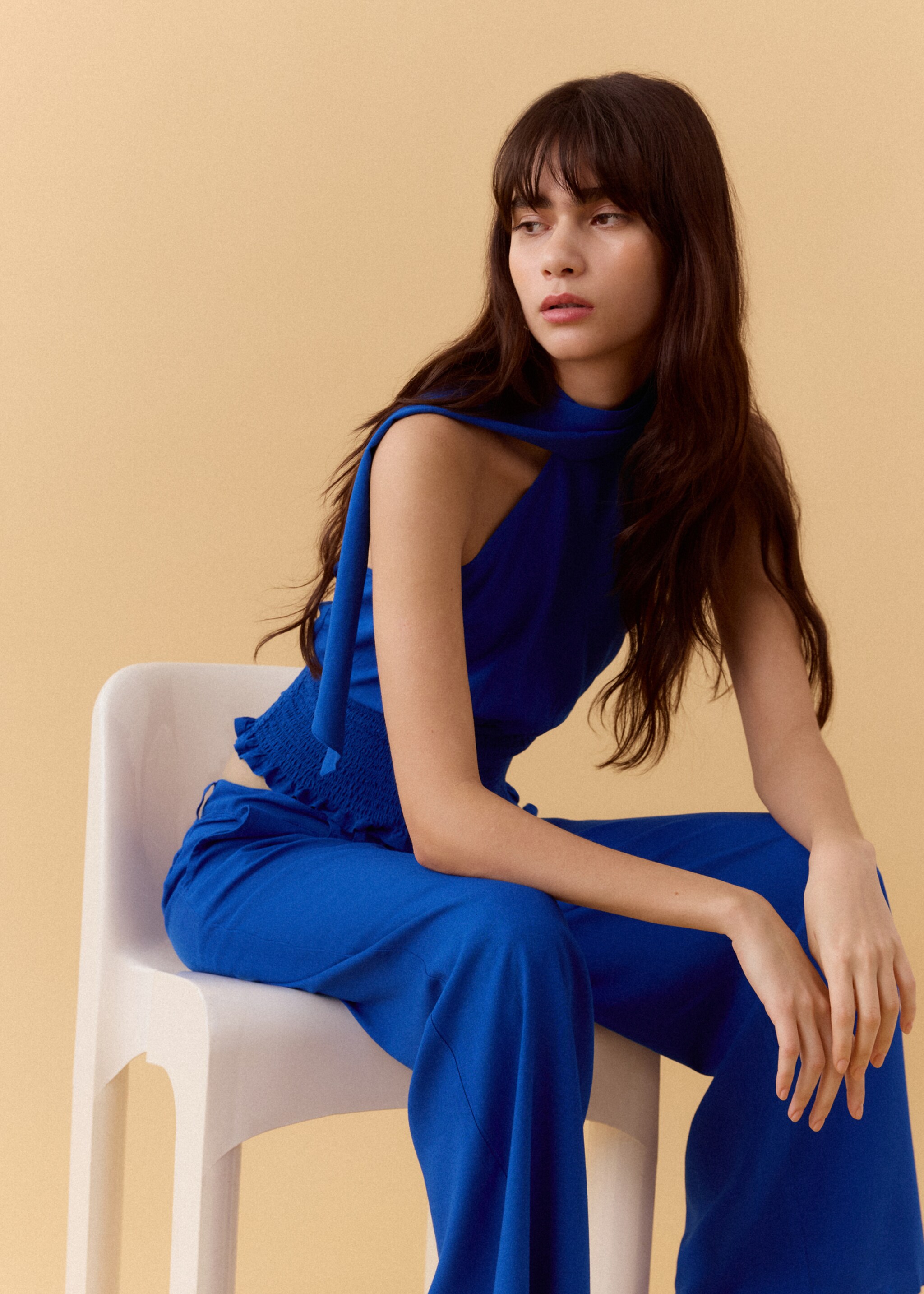 Haut à emmanchures américaines en lin mélangé - Détail de l'article 2, Bleu électrique. Ref: 27046348-00.