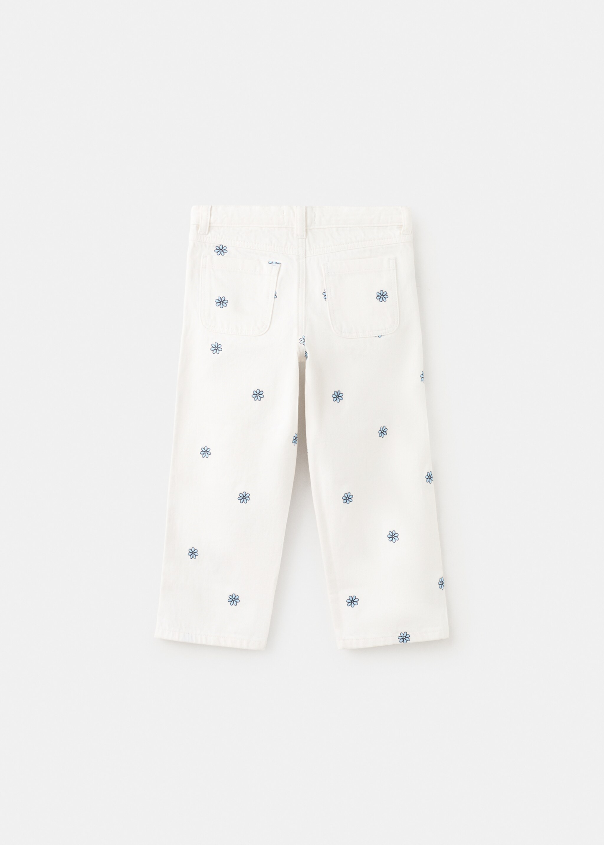 Jeans rectos bordado flores - Reverso del artículo, Blanco roto. Ref: 27046353-00.