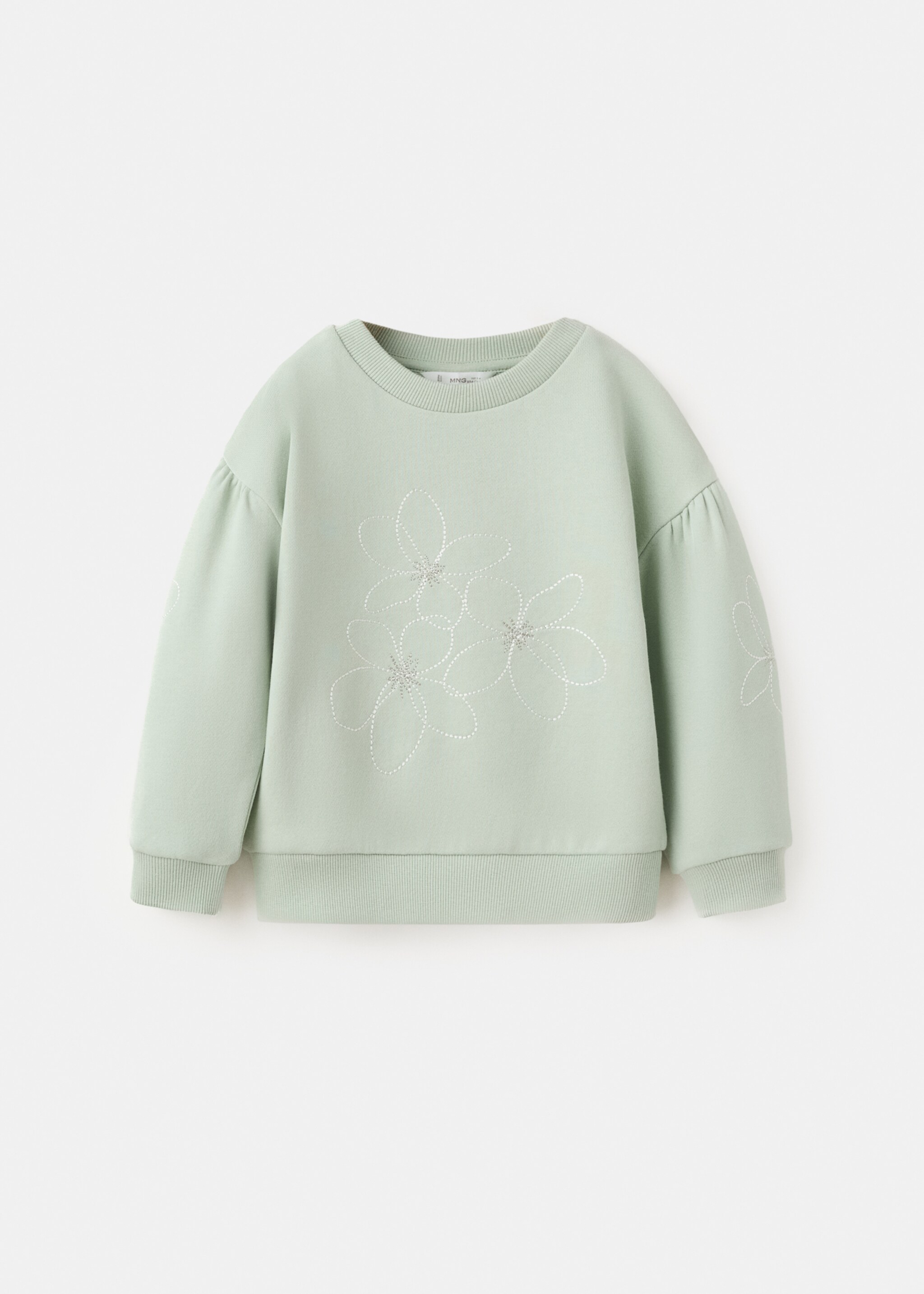 Cotton sweatshirt with embroidered flowers - Article without model, Aqua Green. Ref: 27046354-00.