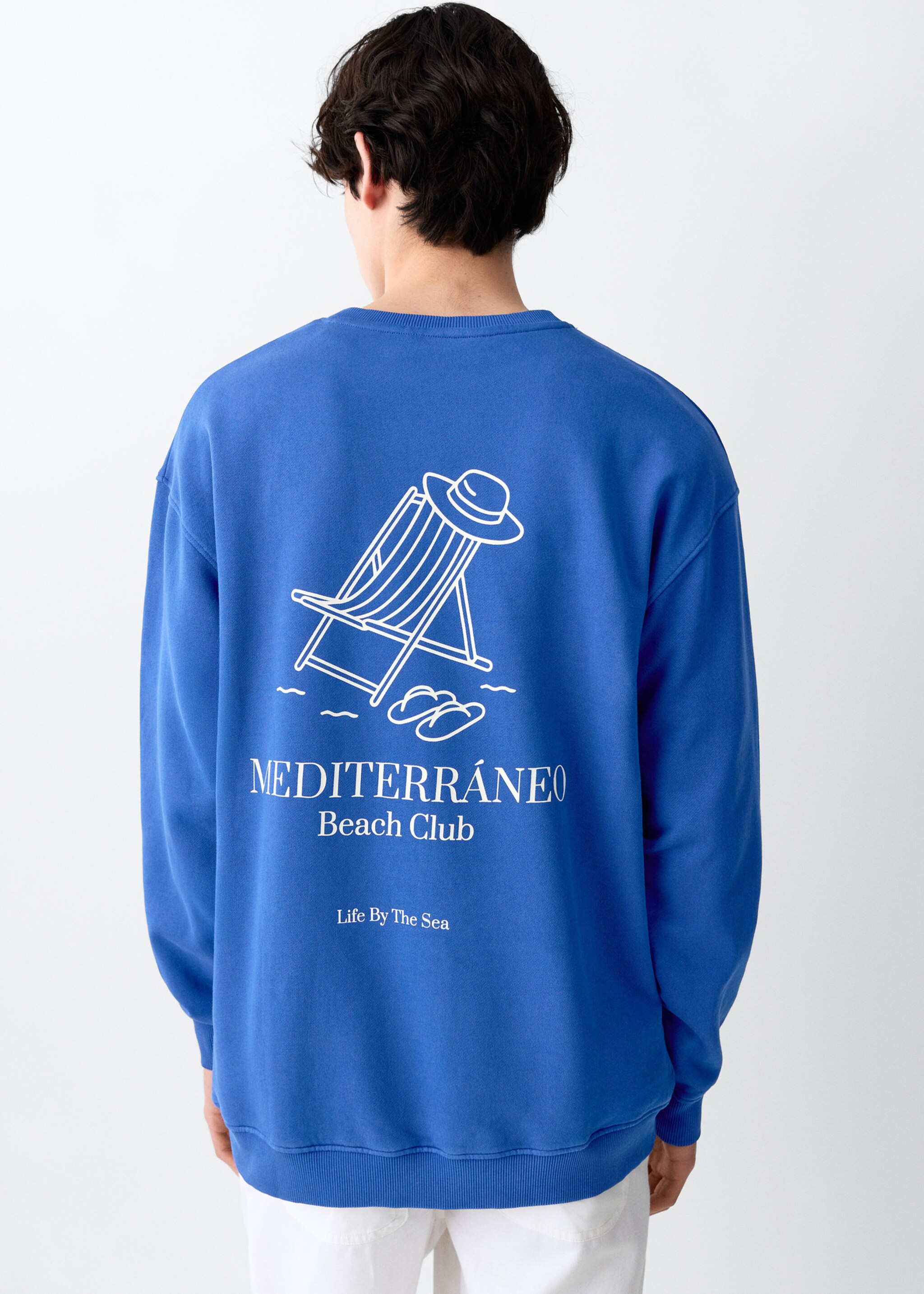 Printed cotton sweatshirt - Reverse of the article, Vibrant blue. Ref: 27046356-00.