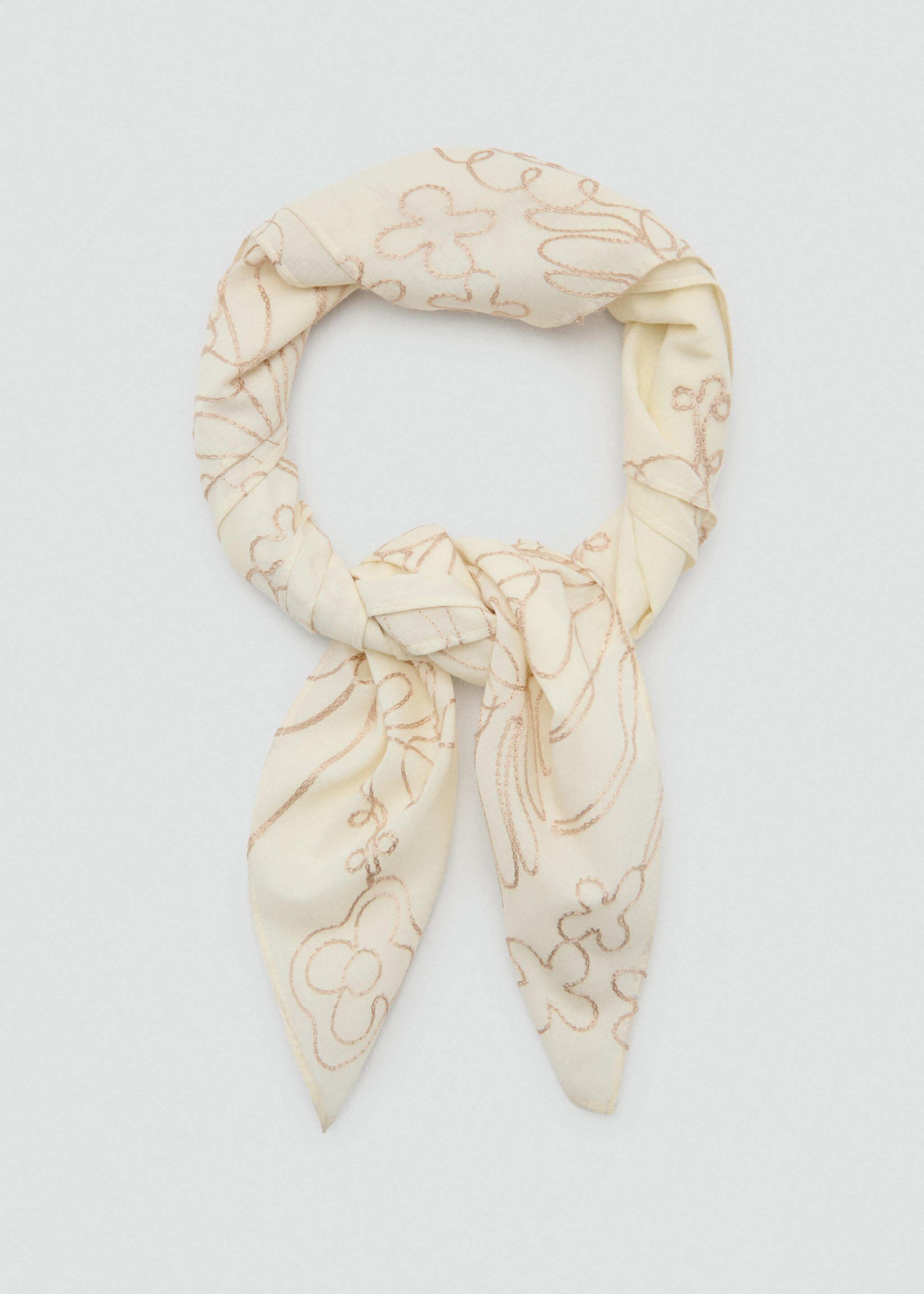 Embroidered scarf with bead detail - Details of the article 1, Ecru. Ref: 27046360-00.
