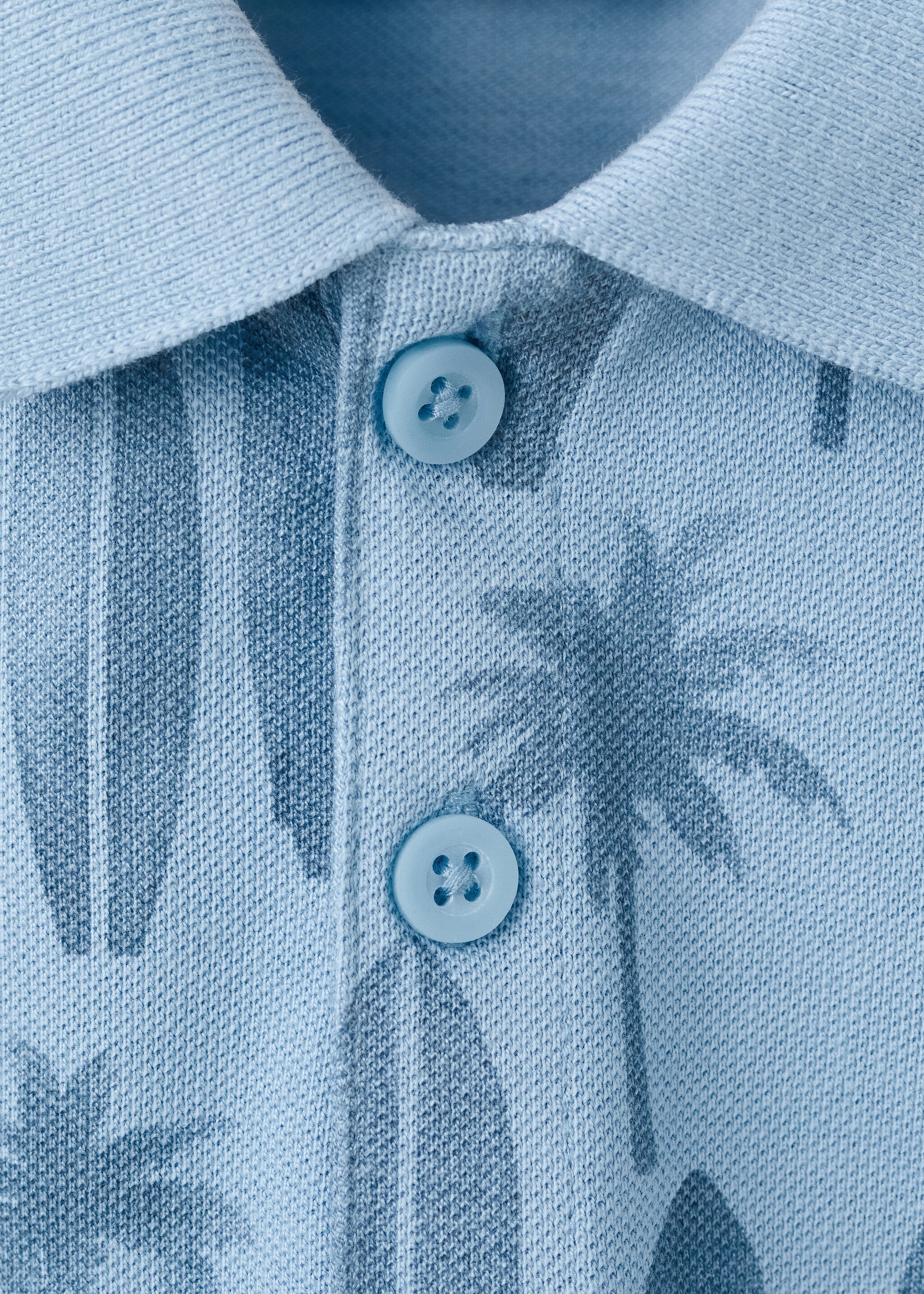 Printed cotton polo shirt - Details of the article 8, Sky Blue. Ref: 27046709-00.