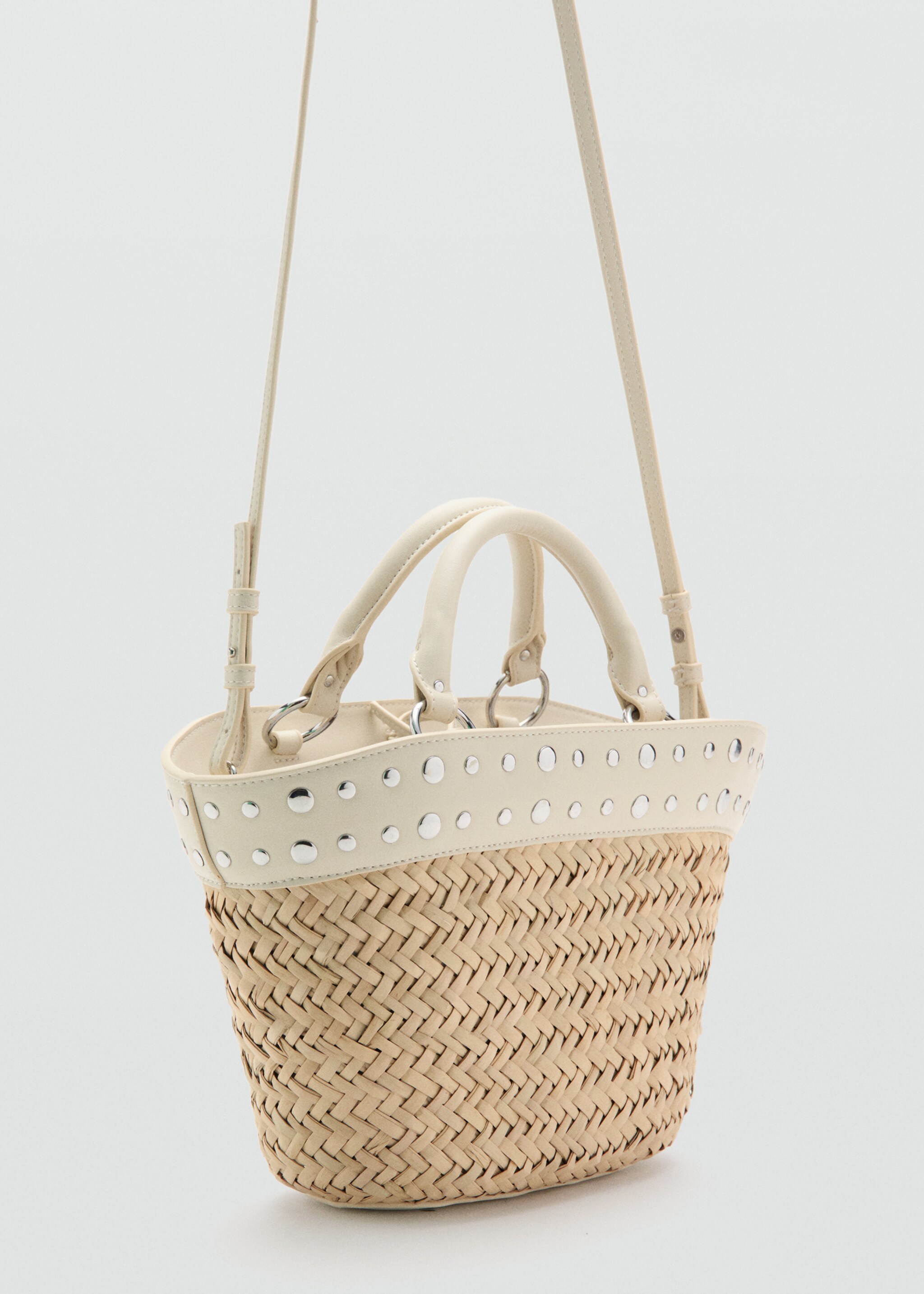 Raffia handbag with studs - Medium plane, Off White. Ref: 27046710-00.