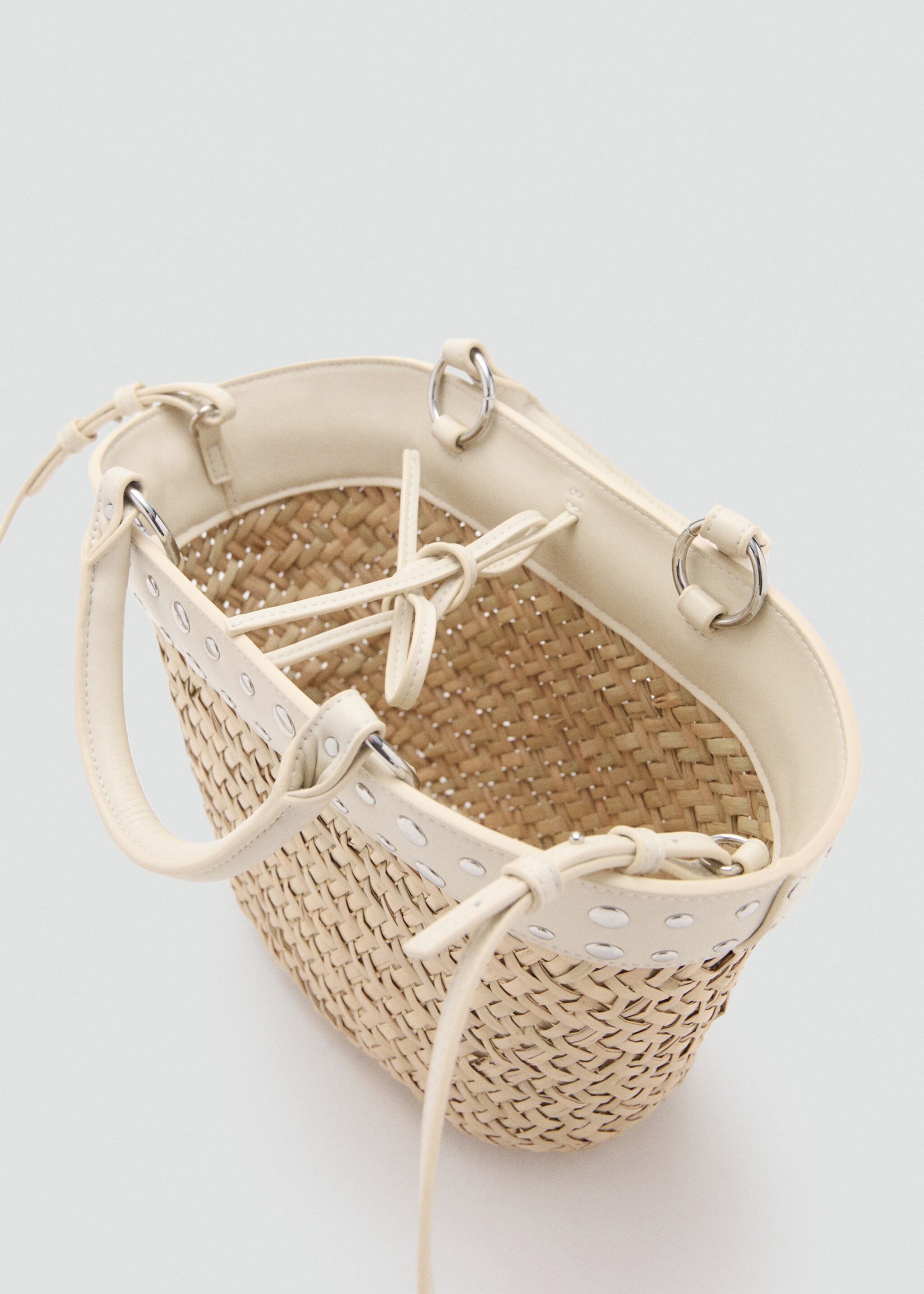 Raffia handbag with studs - Details of the article 1, Off White. Ref: 27046710-00.
