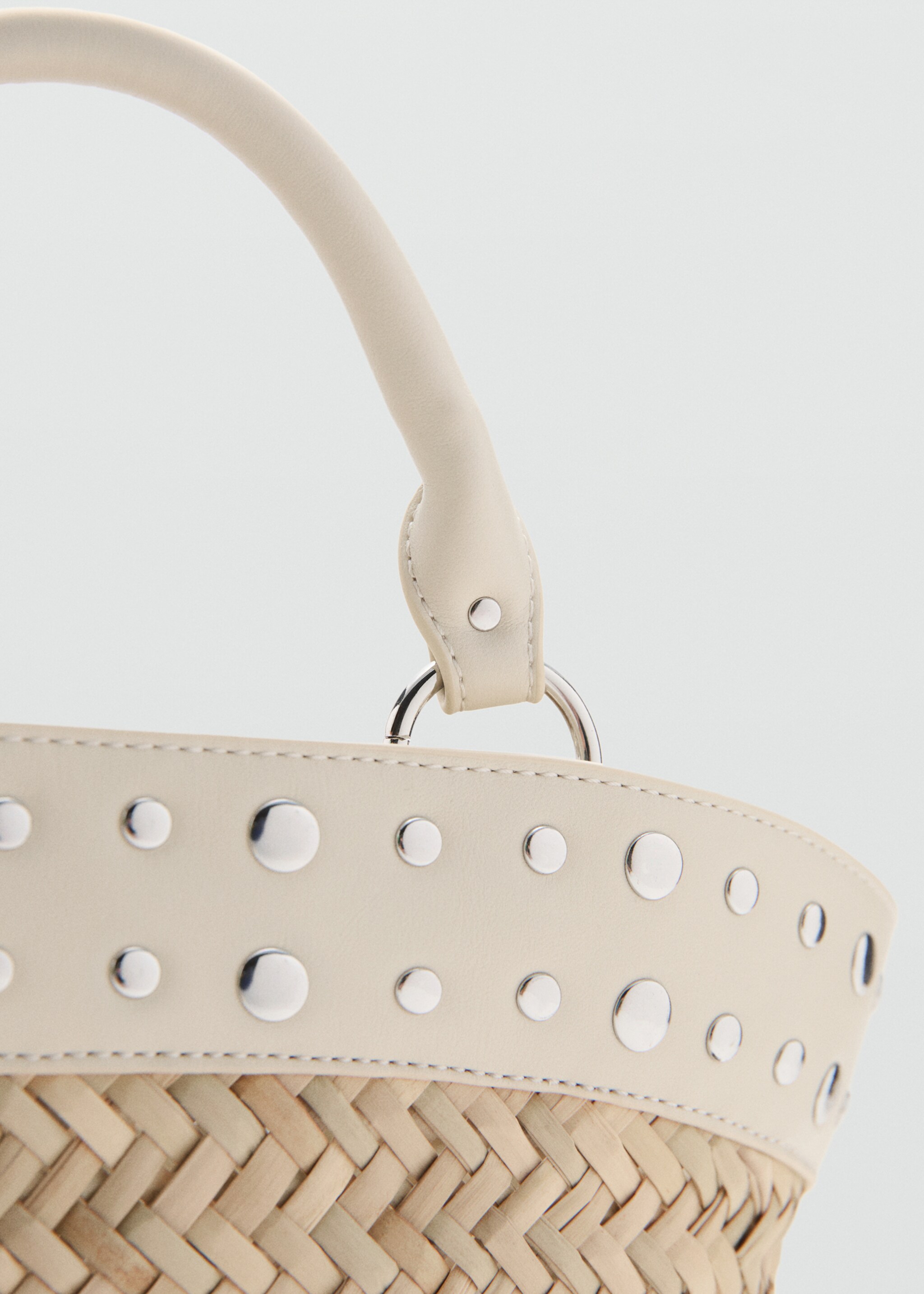 Raffia handbag with studs - Details of the article 2, Off White. Ref: 27046710-00.