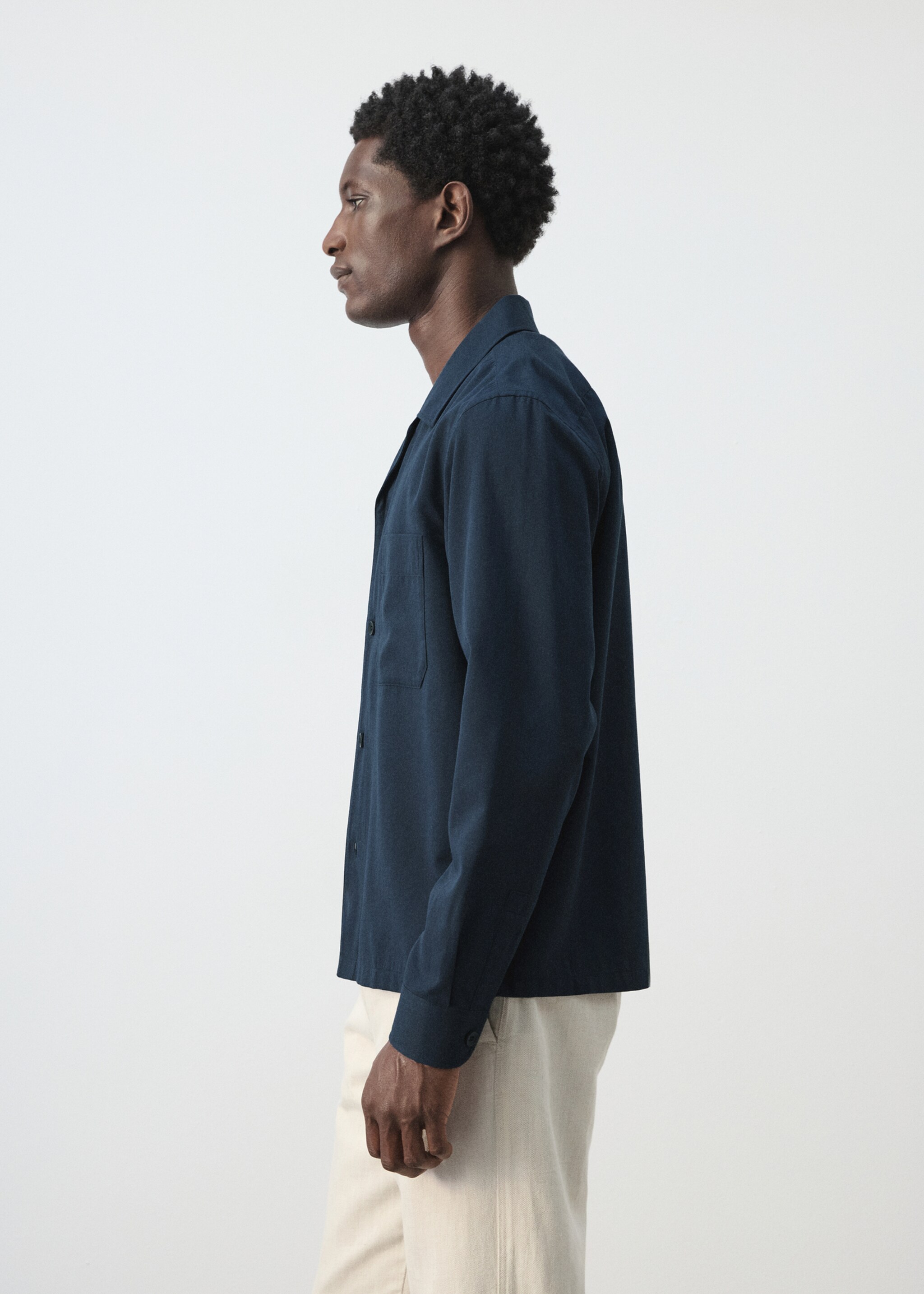 Sobrecamisa algodón cuello bowling - Detalle del artículo 2, Azul marino. Ref: 27046711-00.
