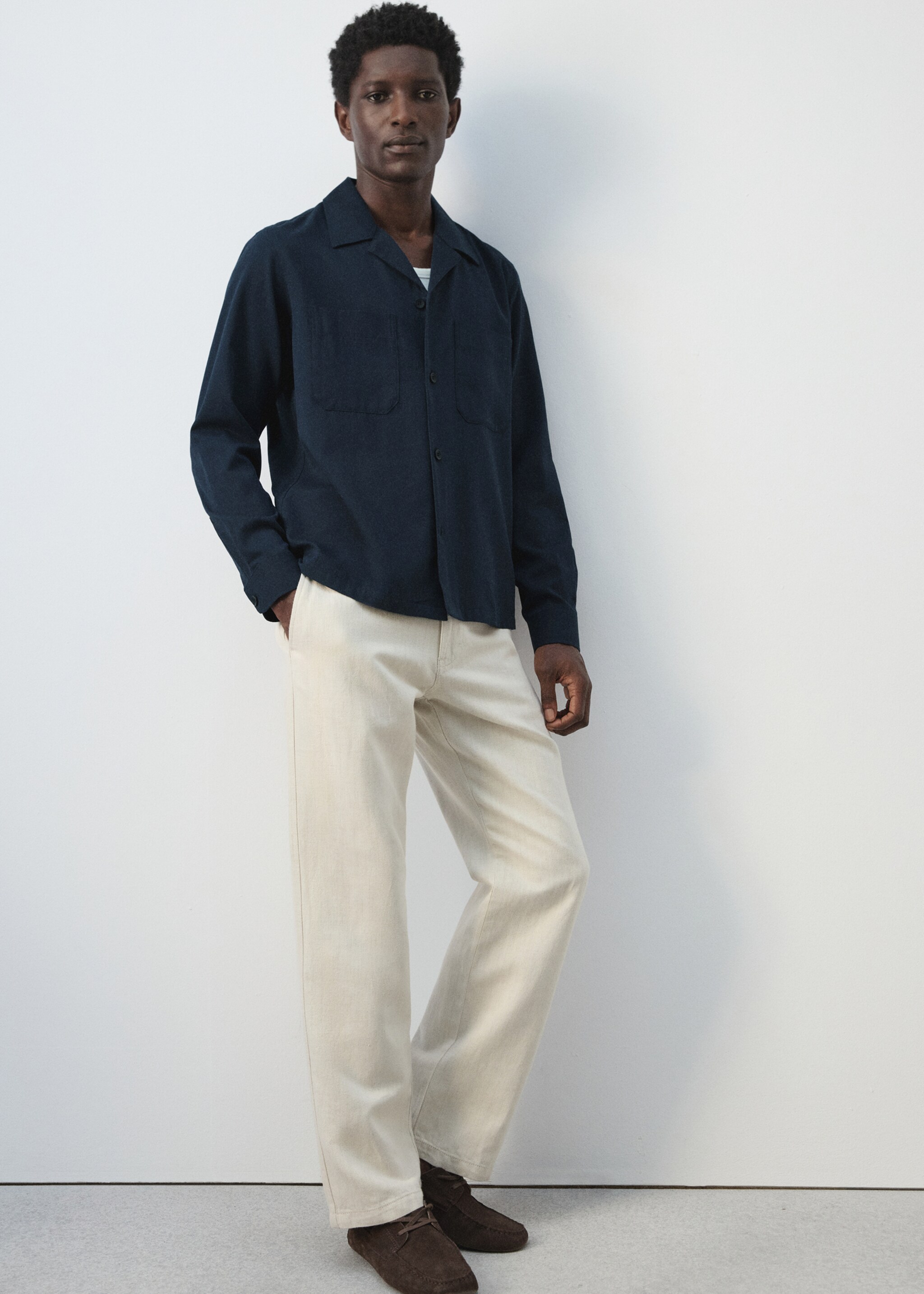 Sobrecamisa algodón cuello bowling - Detalle del artículo 4, Azul marino. Ref: 27046711-00.