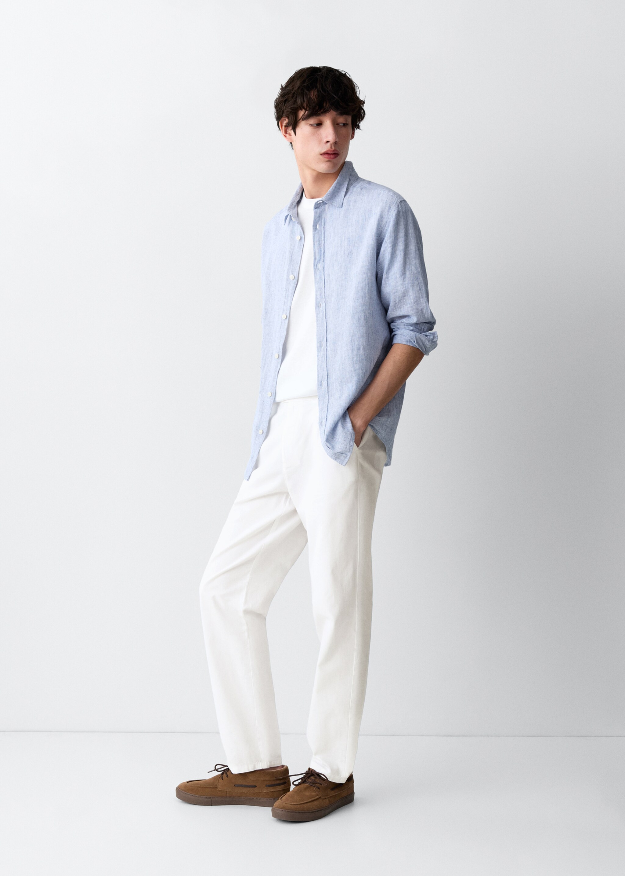 Straight-leg linen-cotton blend trousers - Medium plane, Off White. Ref: 27046717-00.