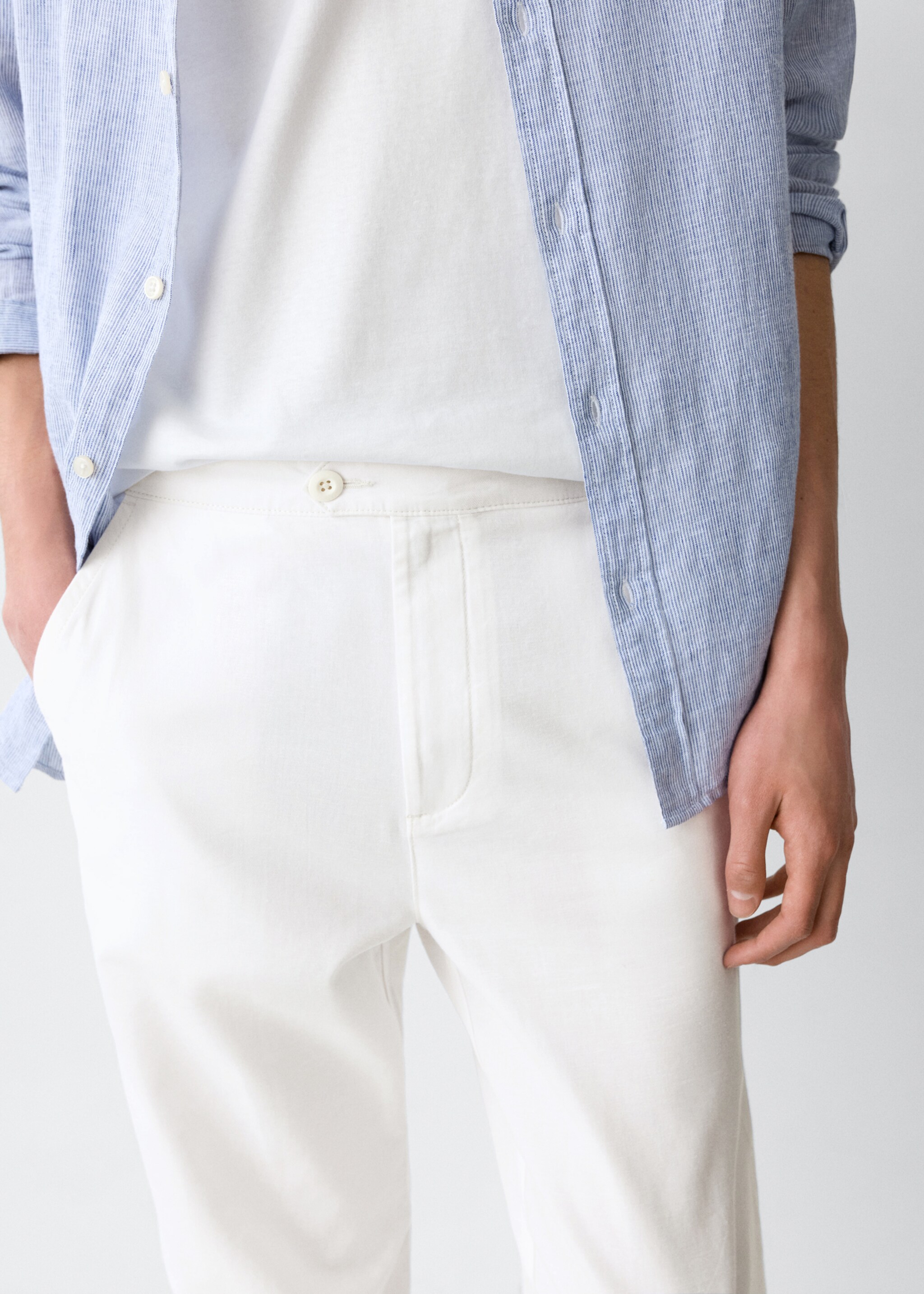 Straight-leg linen-cotton blend trousers - Details of the article 6, Off White. Ref: 27046717-00.