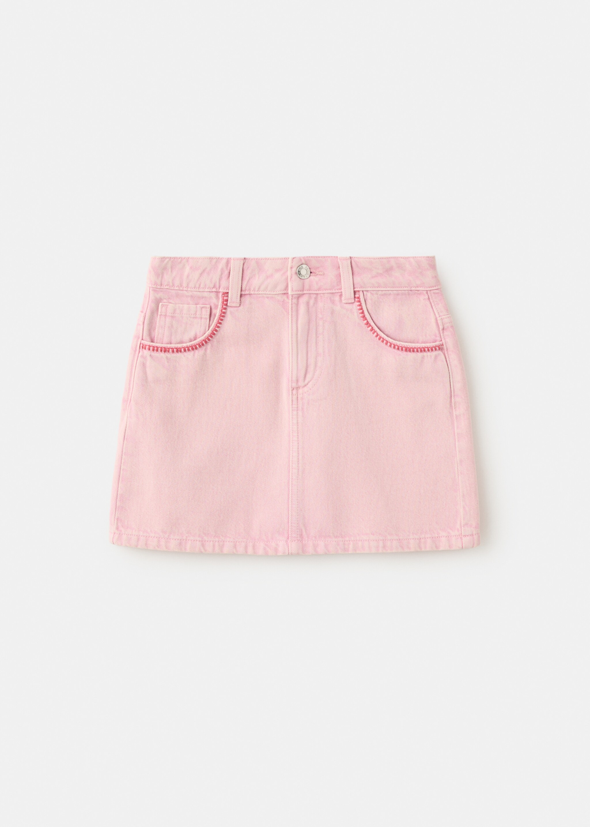 Denim skirt with embroidered details - Article without model, Pink. Ref: 27046742-00.