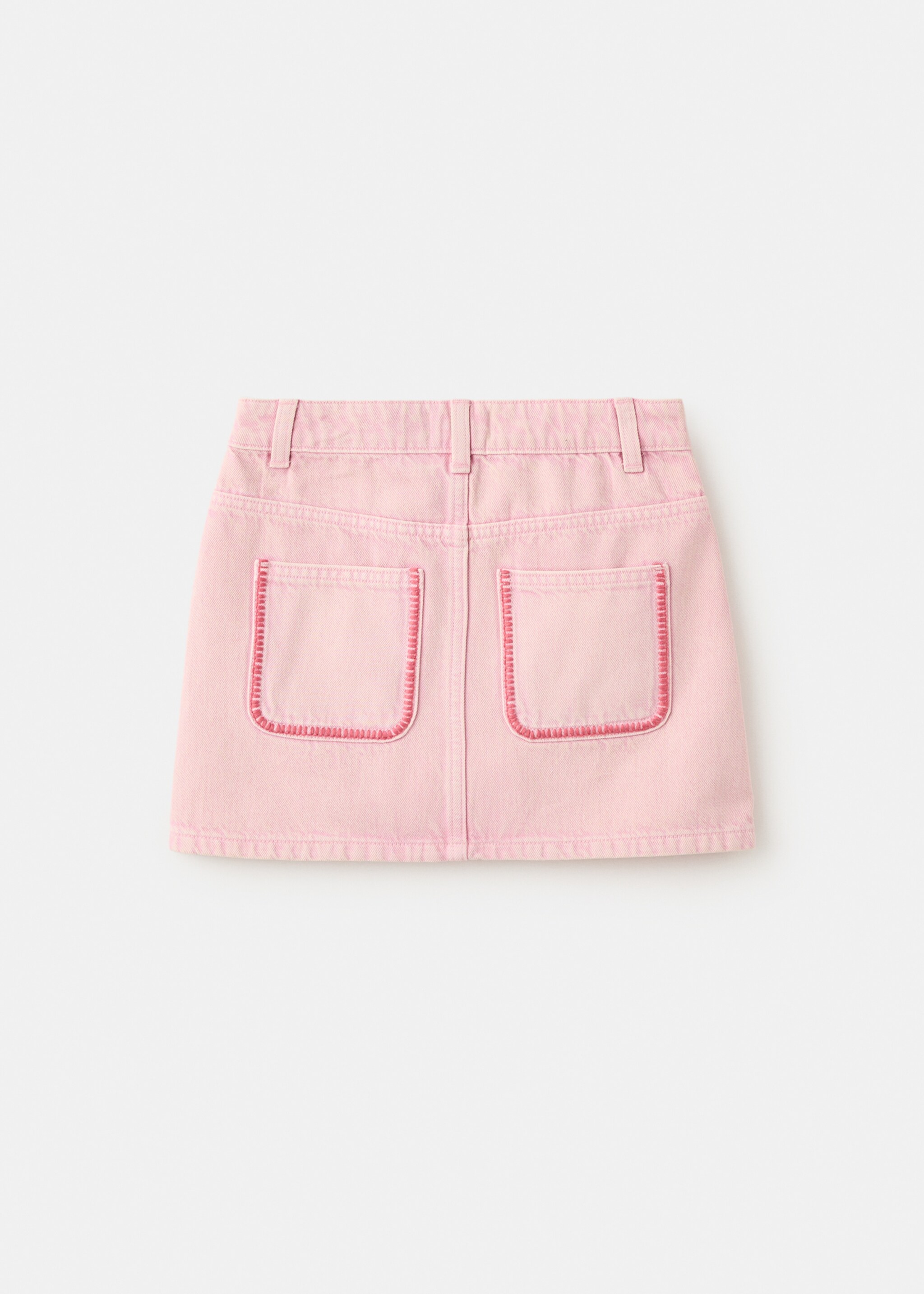 Denim skirt with embroidered details - Reverse of the article, Pink. Ref: 27046742-00.