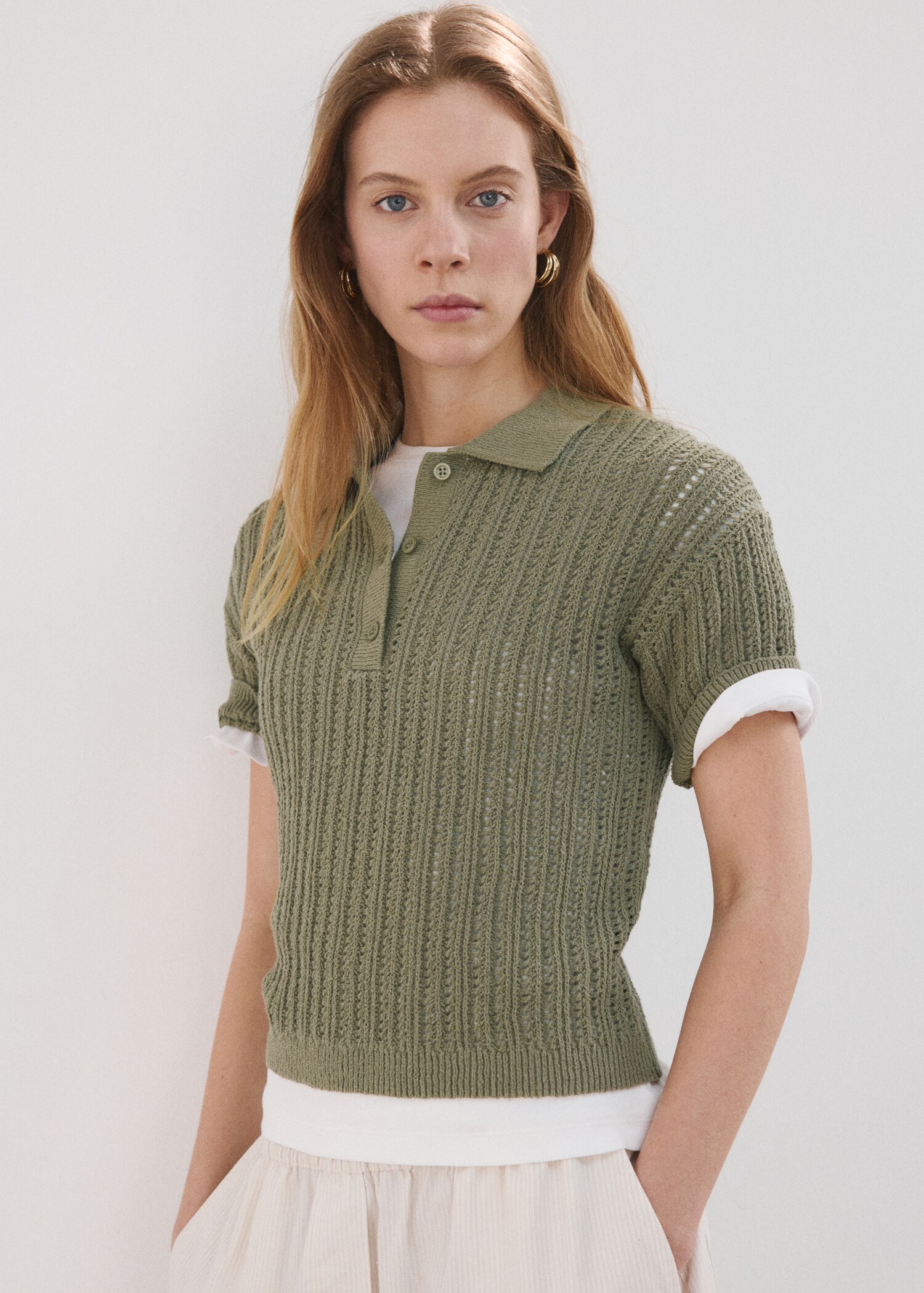 Openwork knitted polo-neck sweater - Medium plane