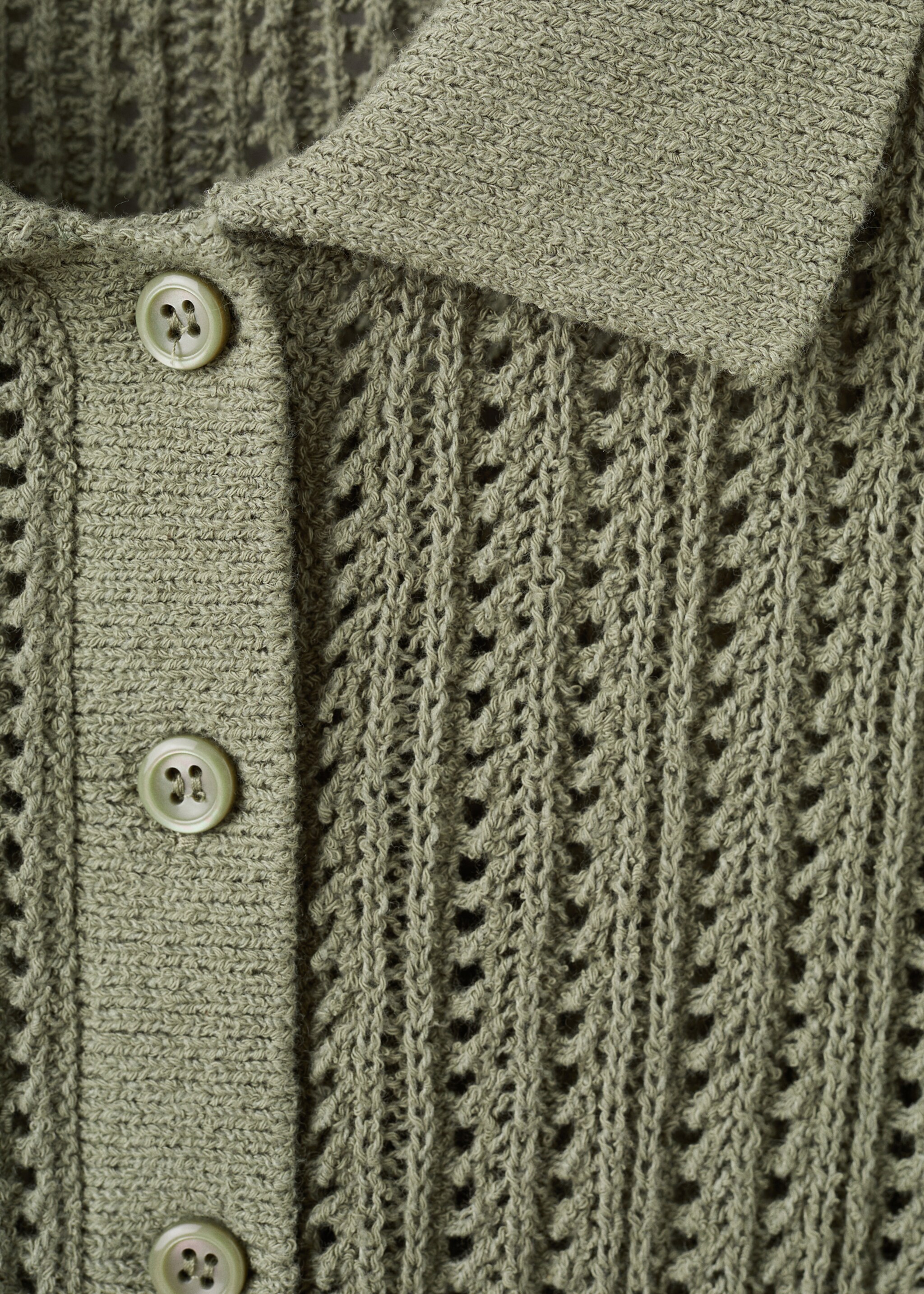 Openwork knitted polo-neck sweater - Details of the article 0, Khaki. Ref: 27047138-00.