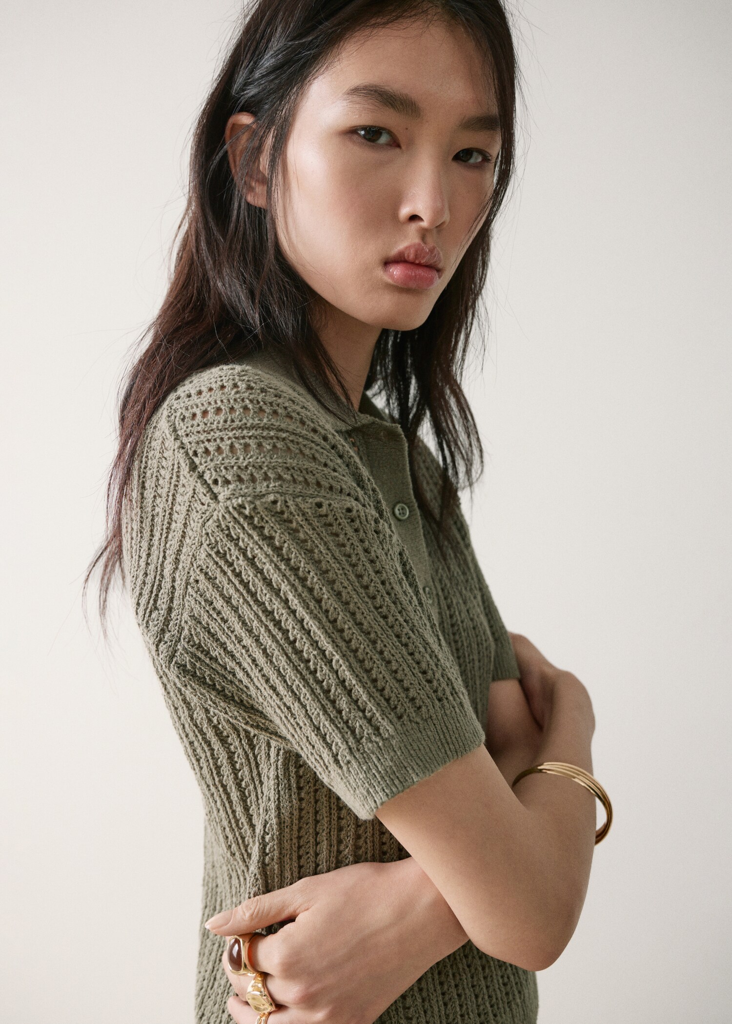 Openwork knitted polo-neck sweater - Details of the article 6