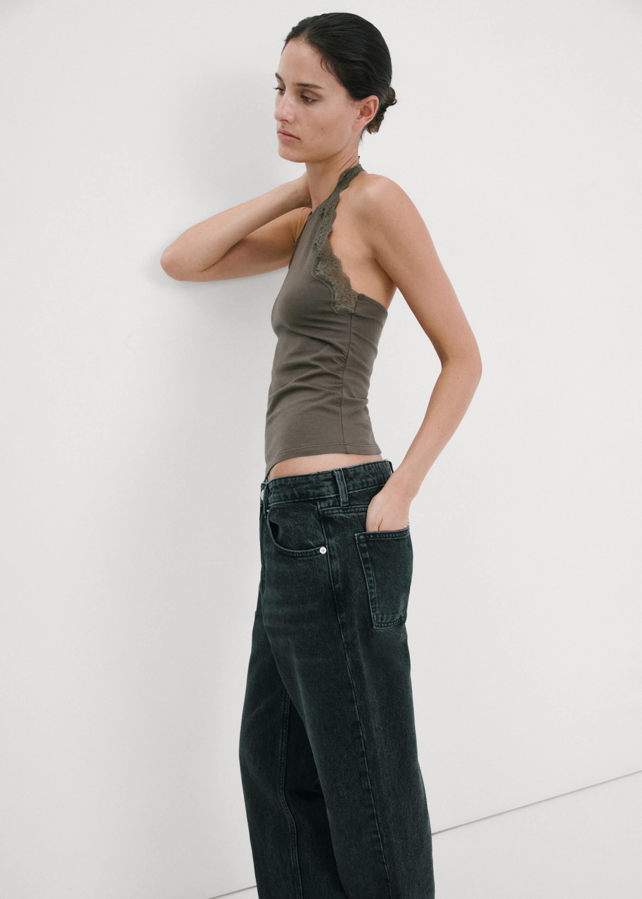 Top ribetes encaje - Plano medio, Marrón medio. Ref: 27047141-00.