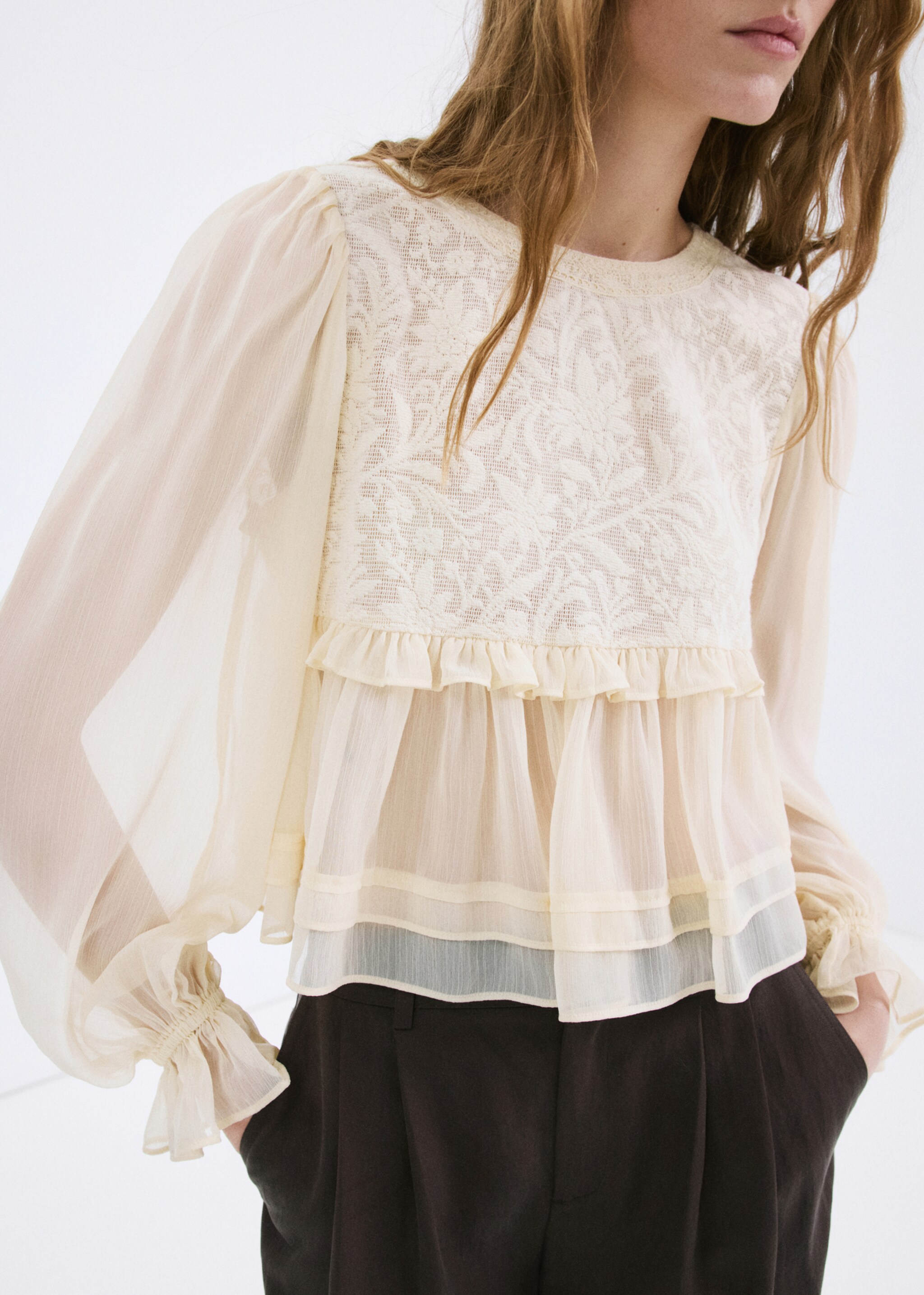 Lace contrast shirt - Medium plane, Yellow. Ref: 27047146-00.