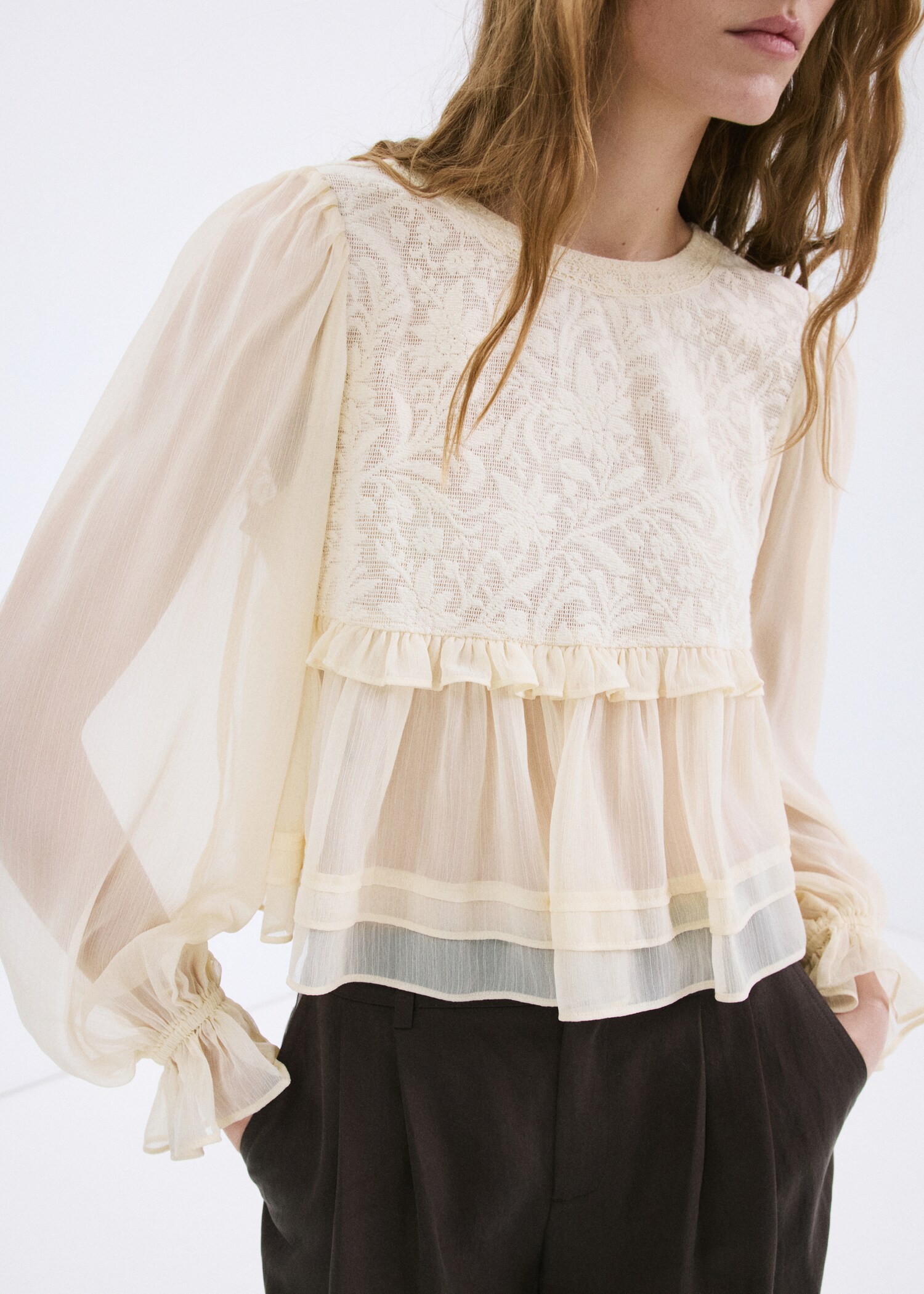 Lace contrast shirt - Medium plane