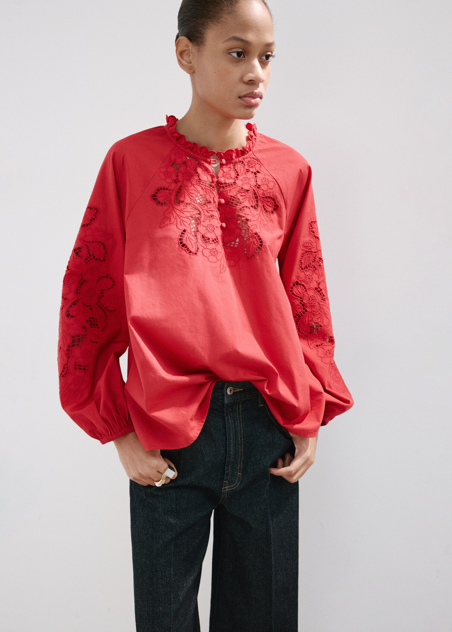 Embroidered openwork blouse - Details of the article 2