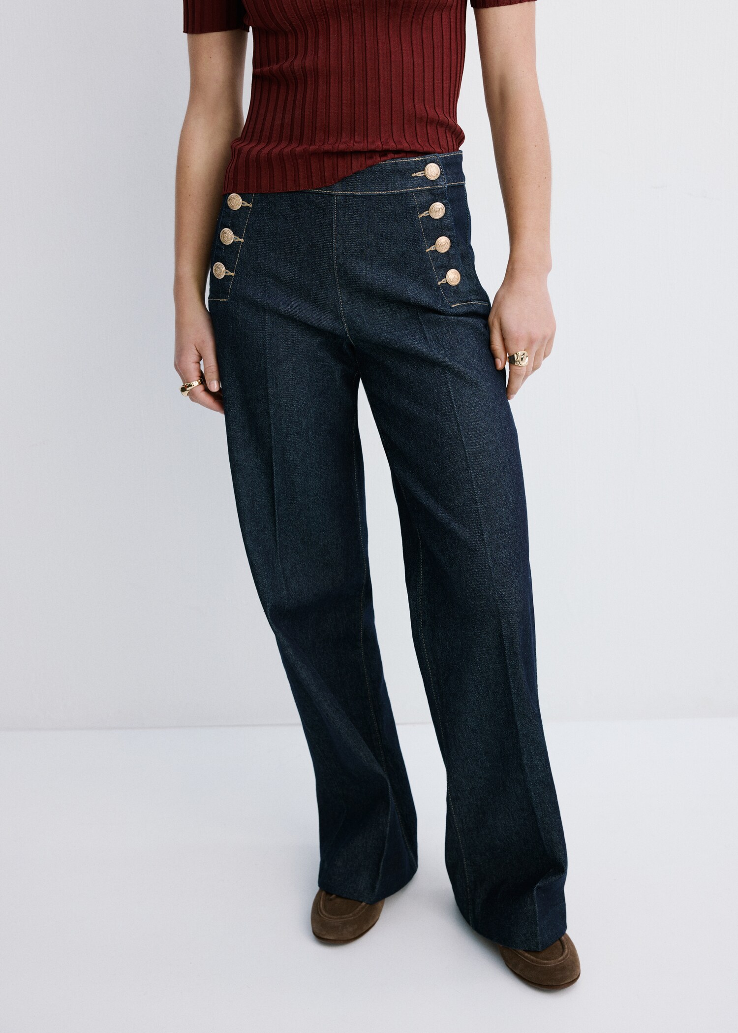 Wide-leg jeans with side buttons - Medium plane