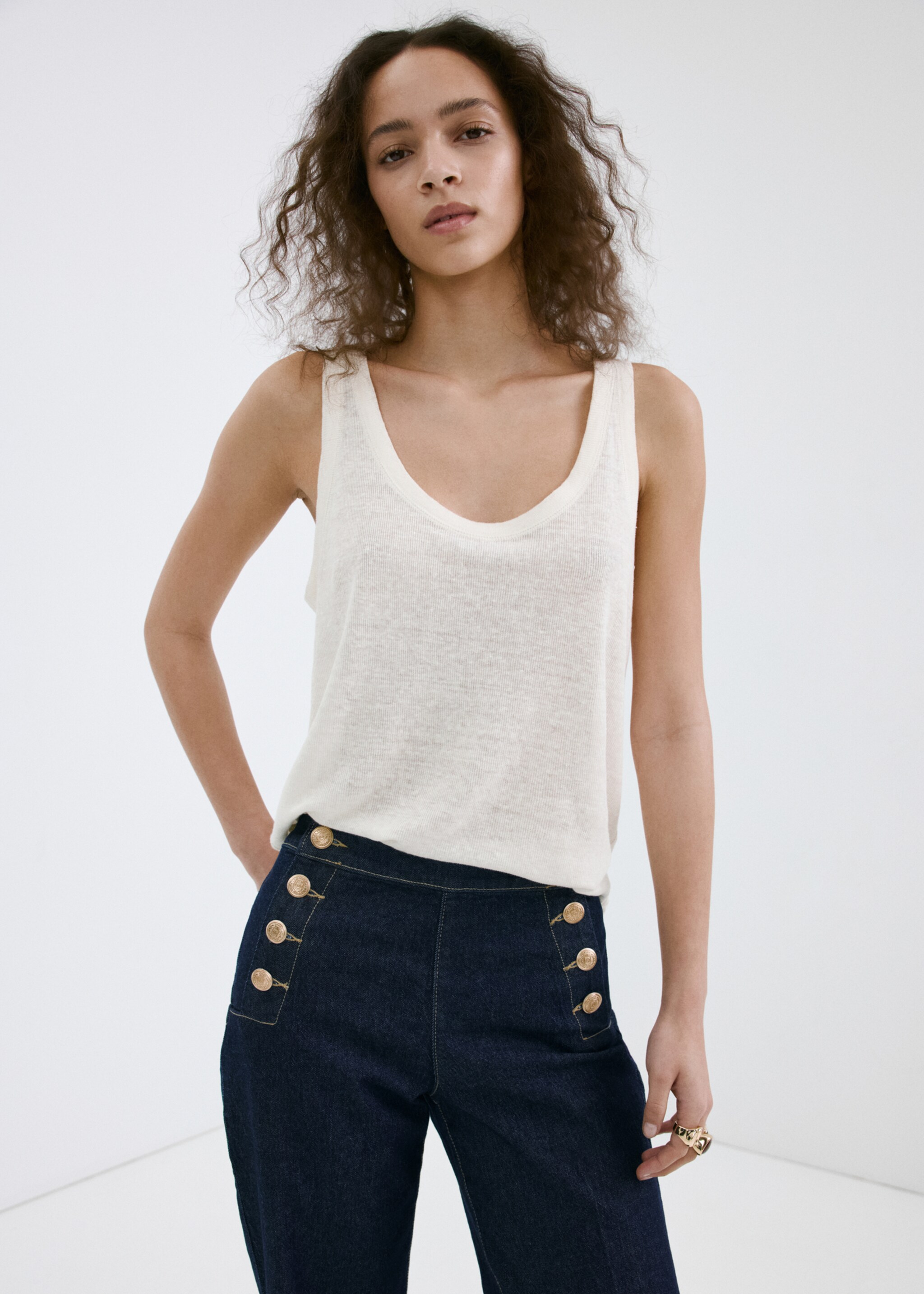 Jean wide leg boutons latérales - Détail de l'article 1, Bleu. Ref: 27047152-00.