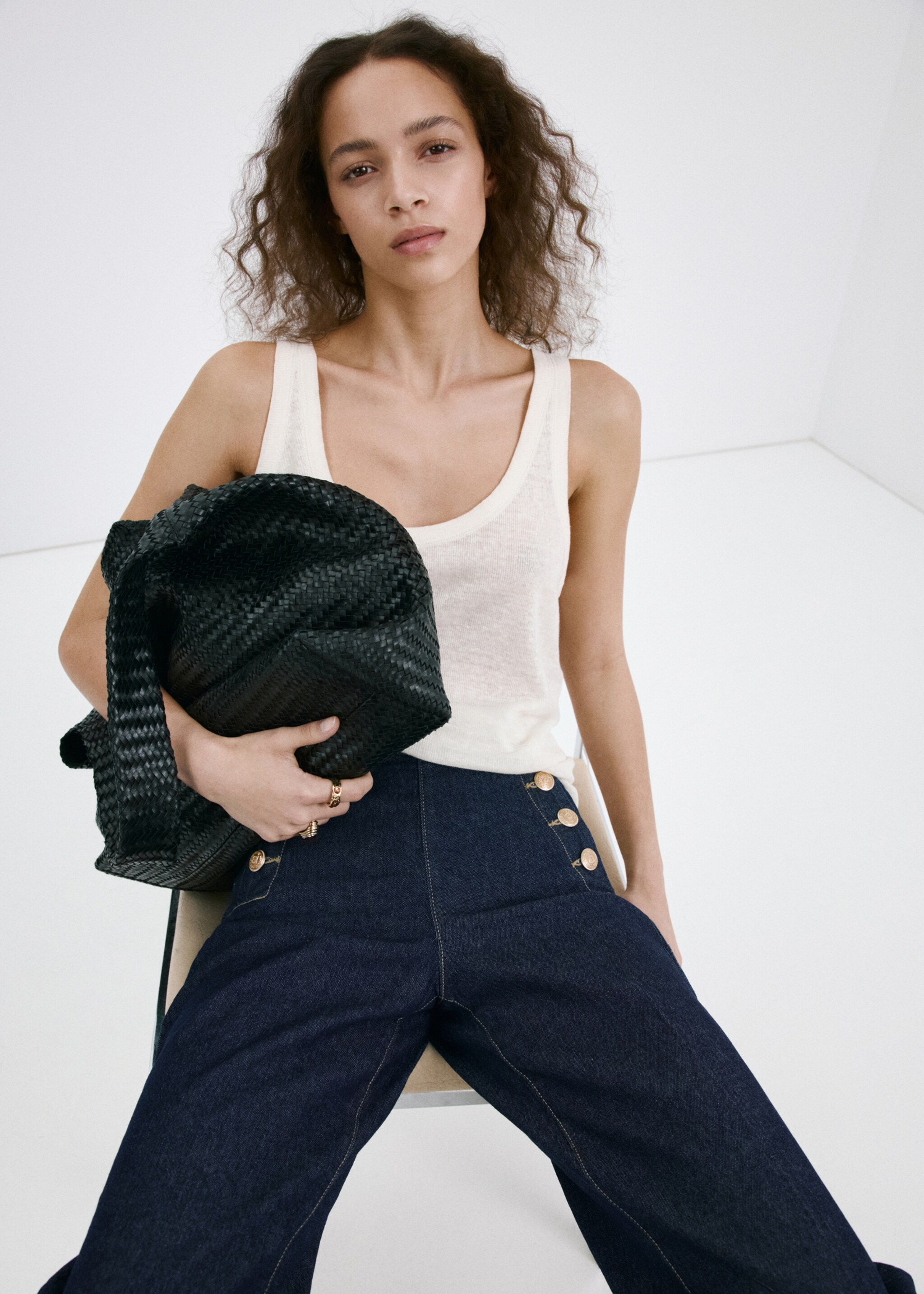 Jean wide leg boutons latérales - Détail de l'article 2, Bleu. Ref: 27047152-00.