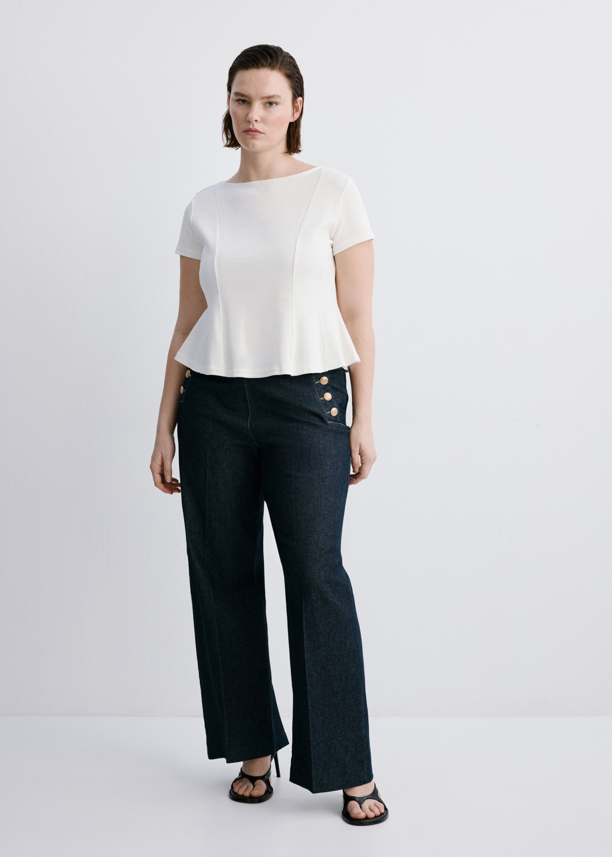 Wide-leg jeans with side buttons - Details of the article 3, Open Blue. Ref: 27047152-00.
