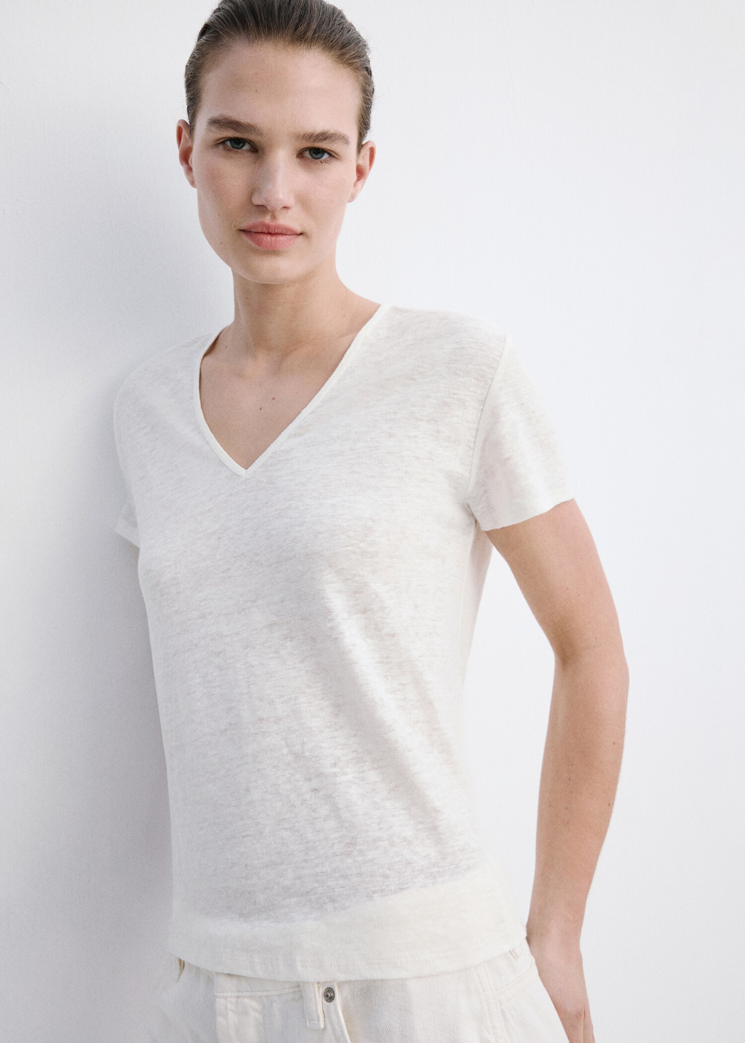 Linen-blend crop T-shirt - Medium plane