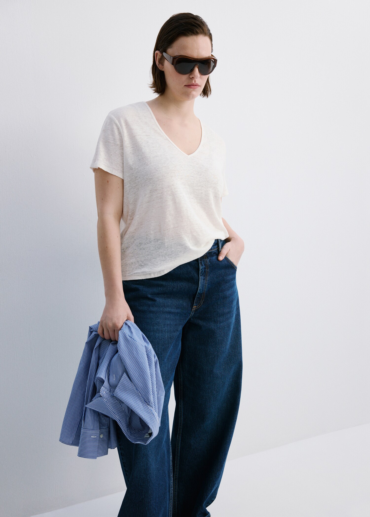 Linen-blend crop T-shirt - Details of the article 5