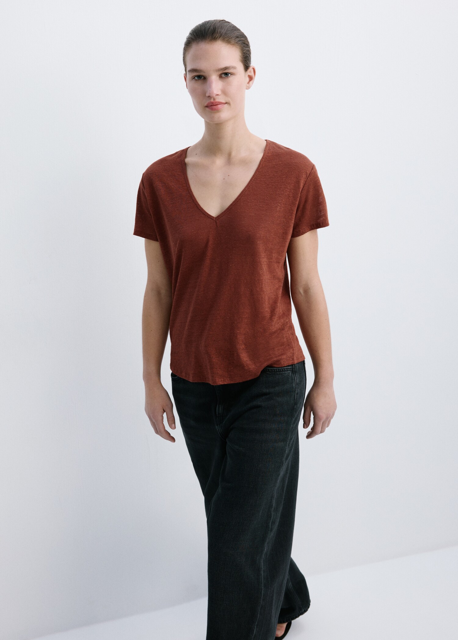 Linen-blend crop T-shirt - Medium plane