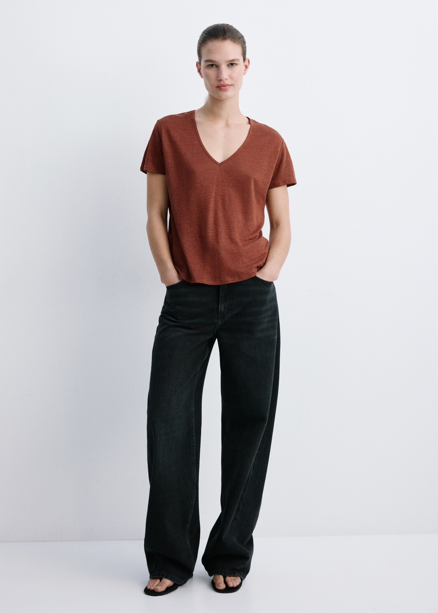 Linen-blend crop T-shirt - Details of the article 1