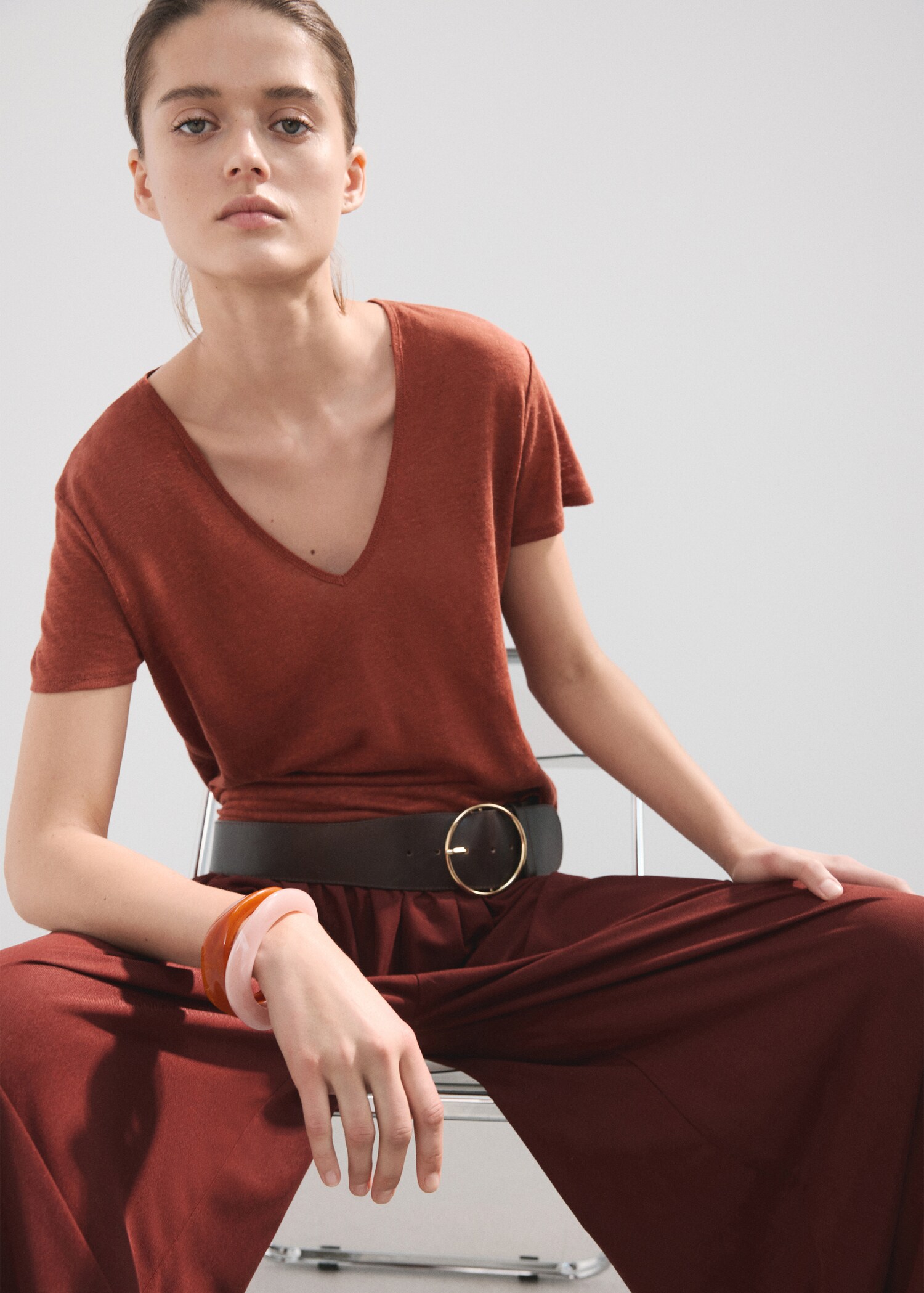 Linen-blend crop T-shirt - Details of the article 2