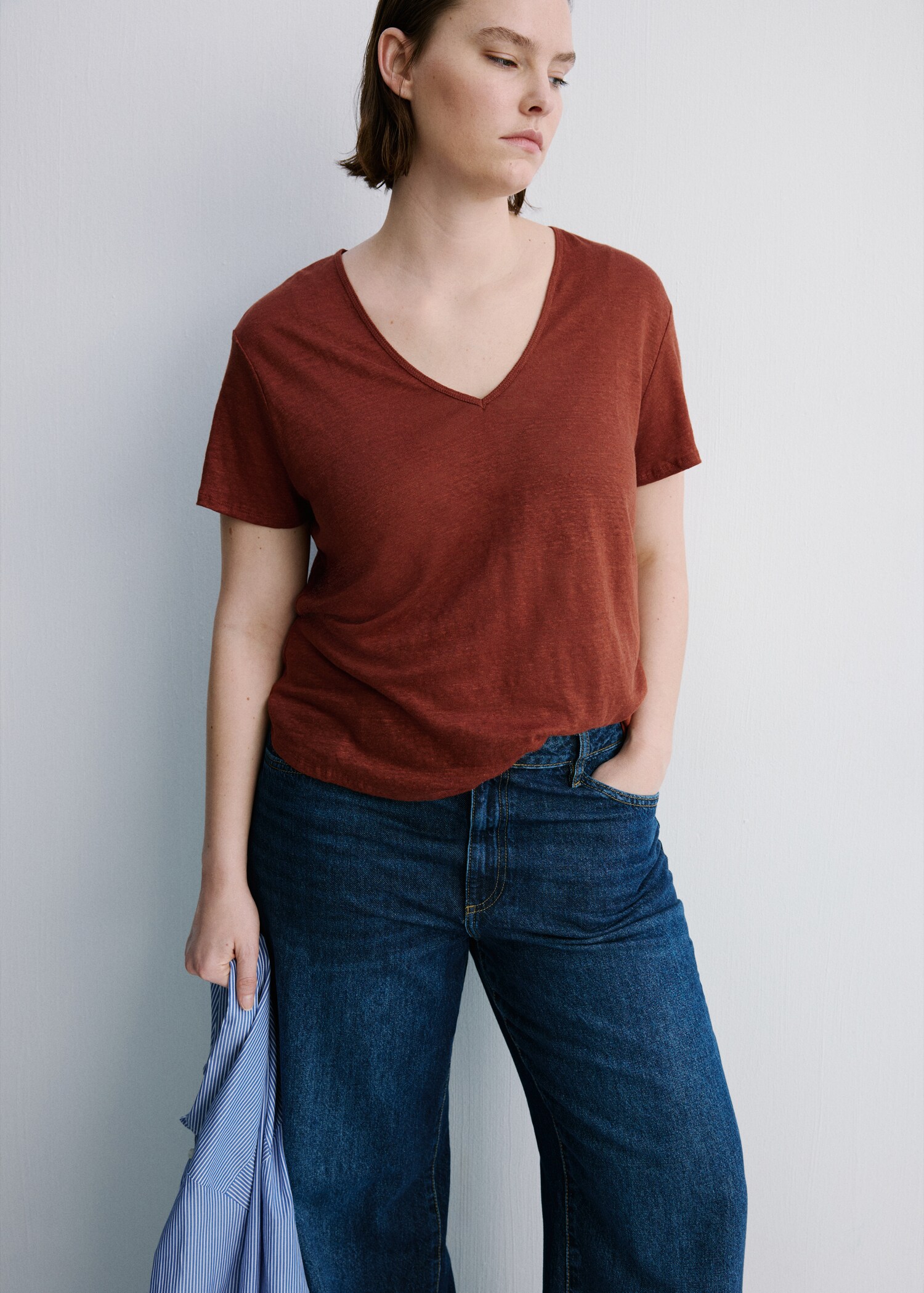 Linen-blend crop T-shirt - Details of the article 5