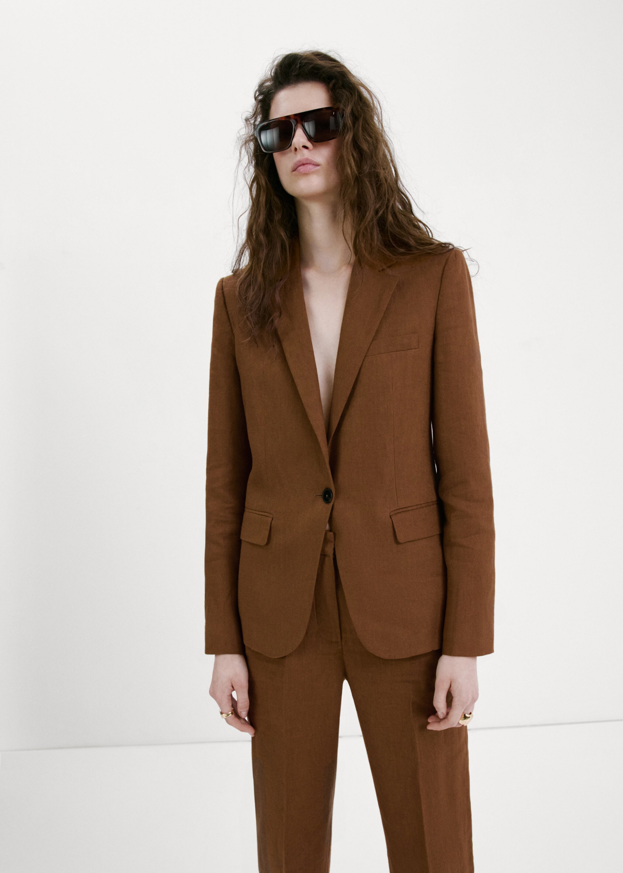 Linen suit trousers - Medium plane, Brown. Ref: 27047156-00.