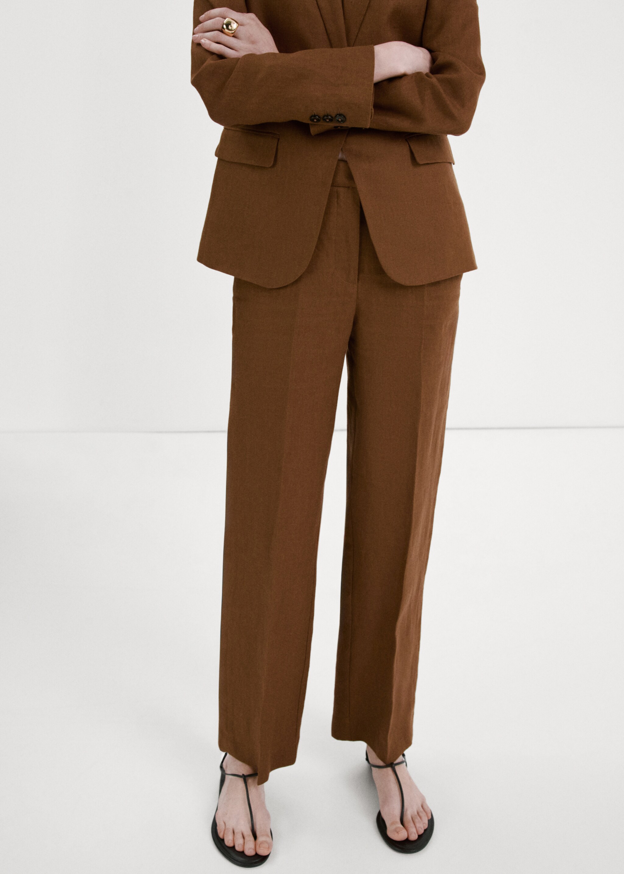 Linen suit trousers - Details of the article 6, Brown. Ref: 27047156-00.