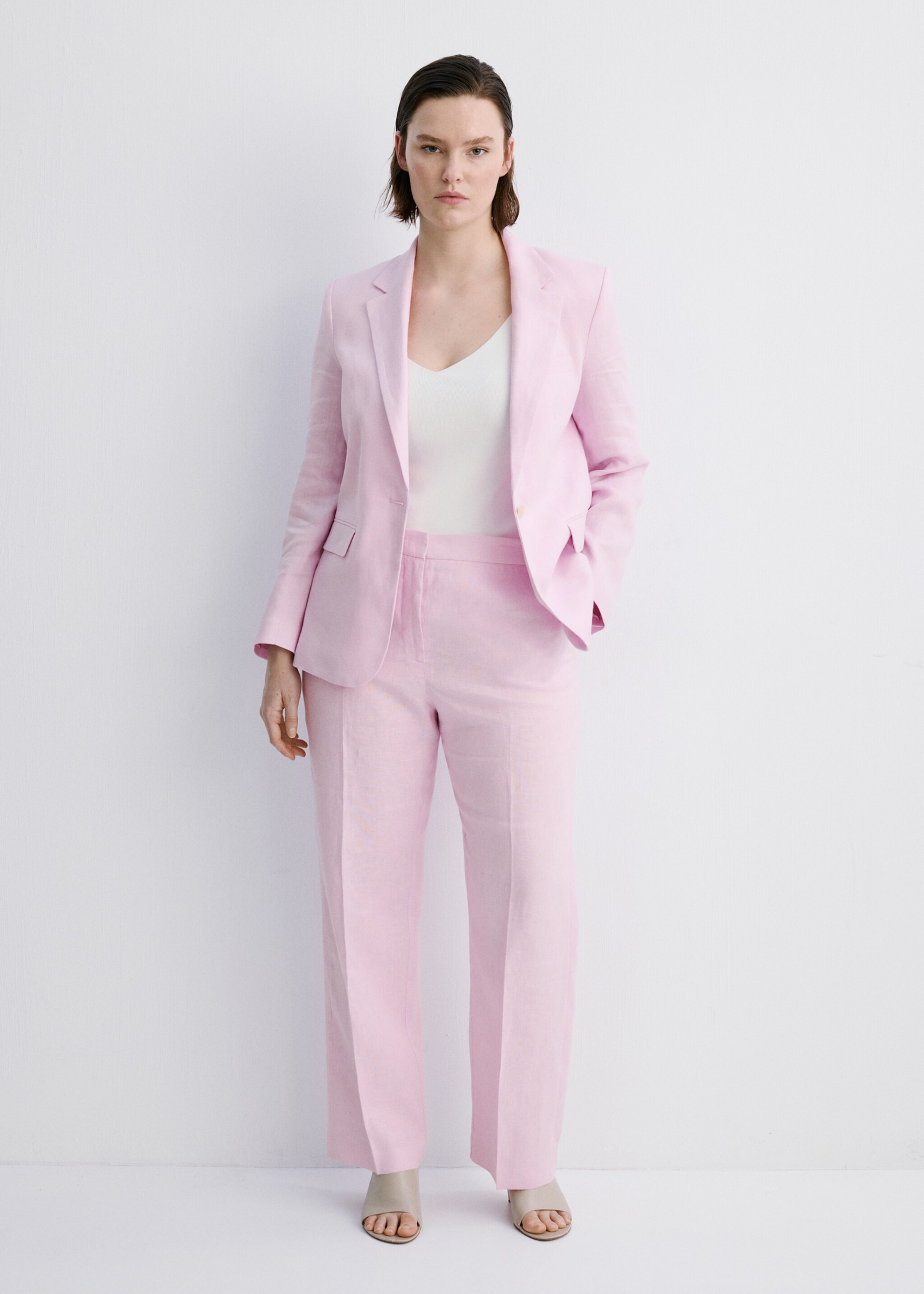 سروال بدلة من الكتان - تفاصيل المنتج 3, وردي. Ref: 27047156-00.