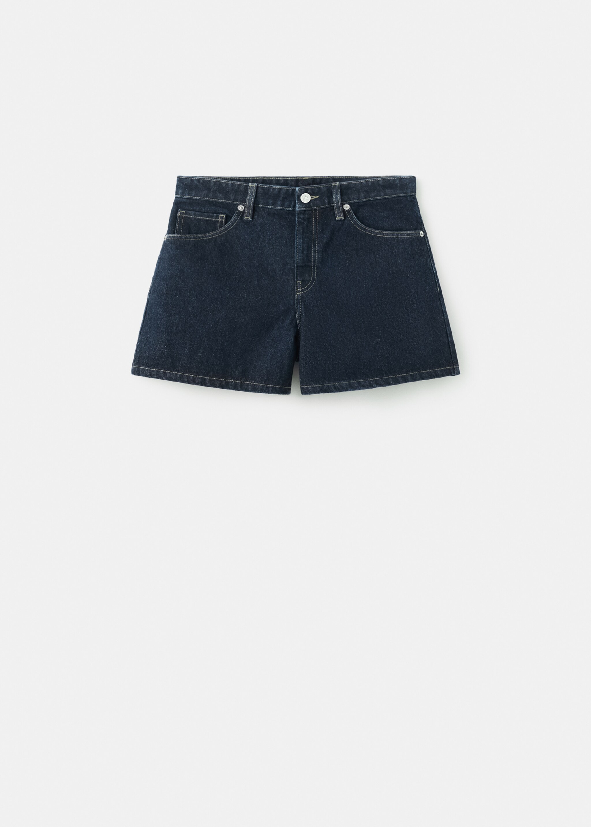 شورتات دنيم مستقيمة بخصر عالي - منتج دون نموذج, أزراق ناصع. Ref: 27047162-00.