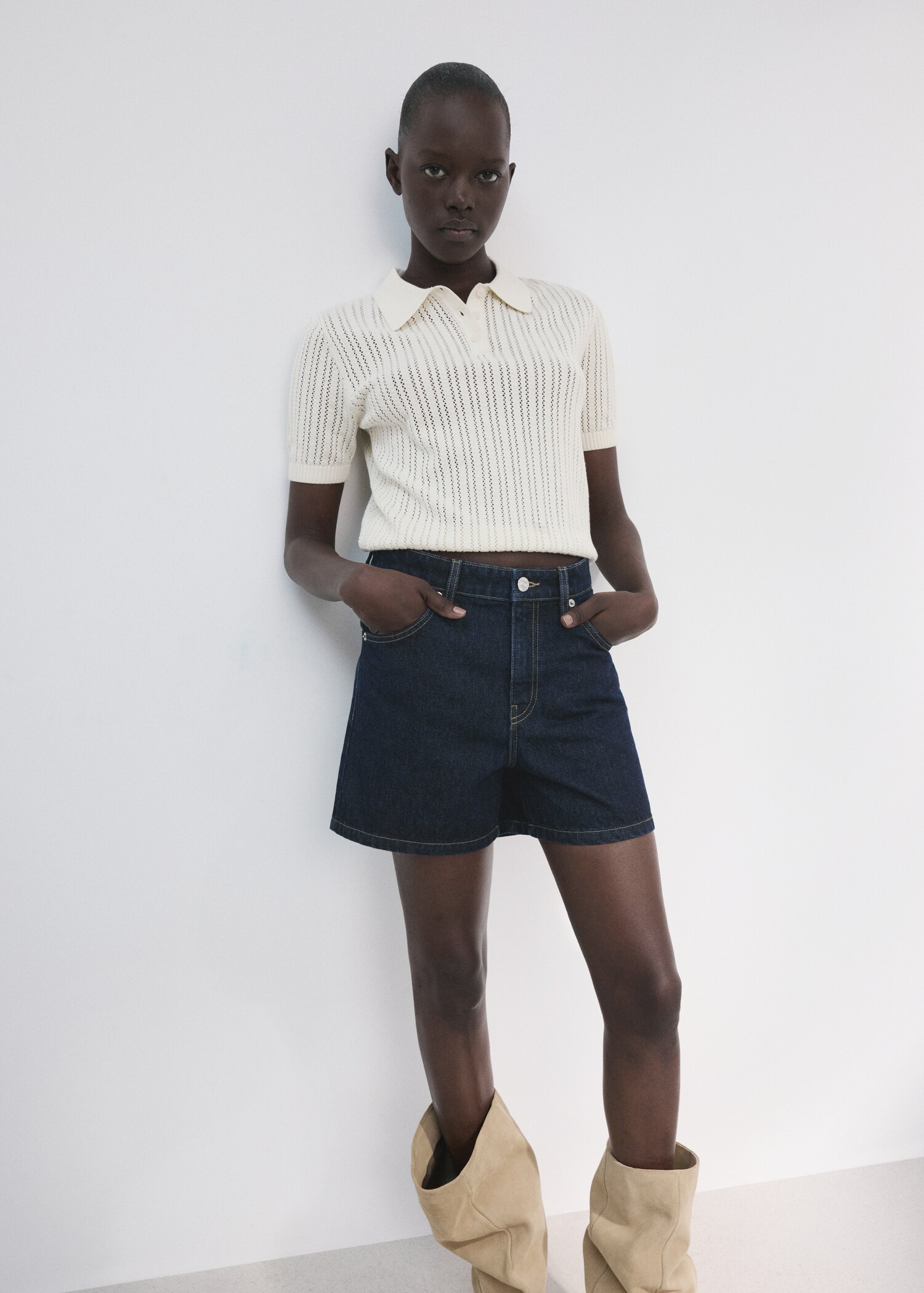 شورتات دنيم مستقيمة بخصر عالي - تفاصيل المنتج 2