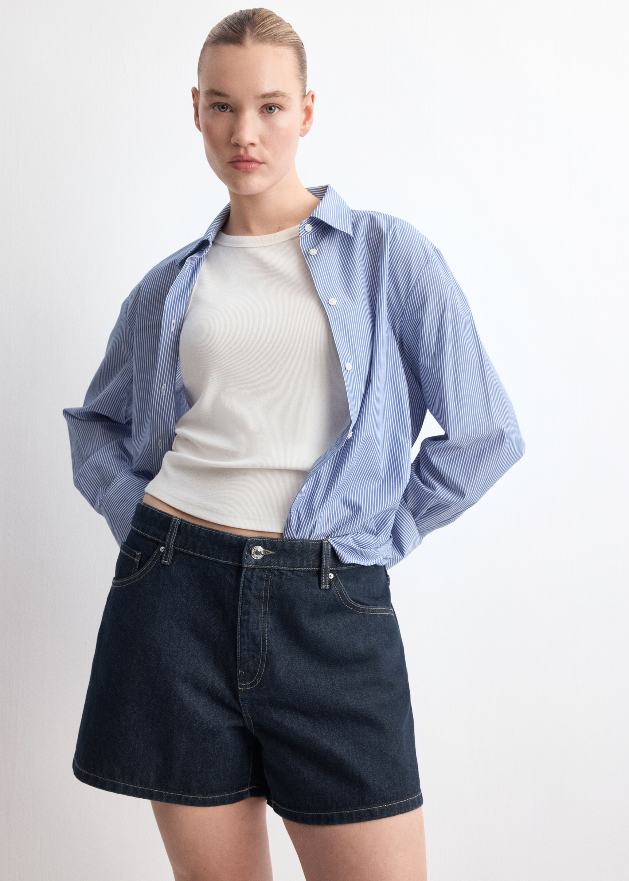 شورتات دنيم مستقيمة بخصر عالي - تفاصيل المنتج 5, أزراق ناصع. Ref: 27047162-00.