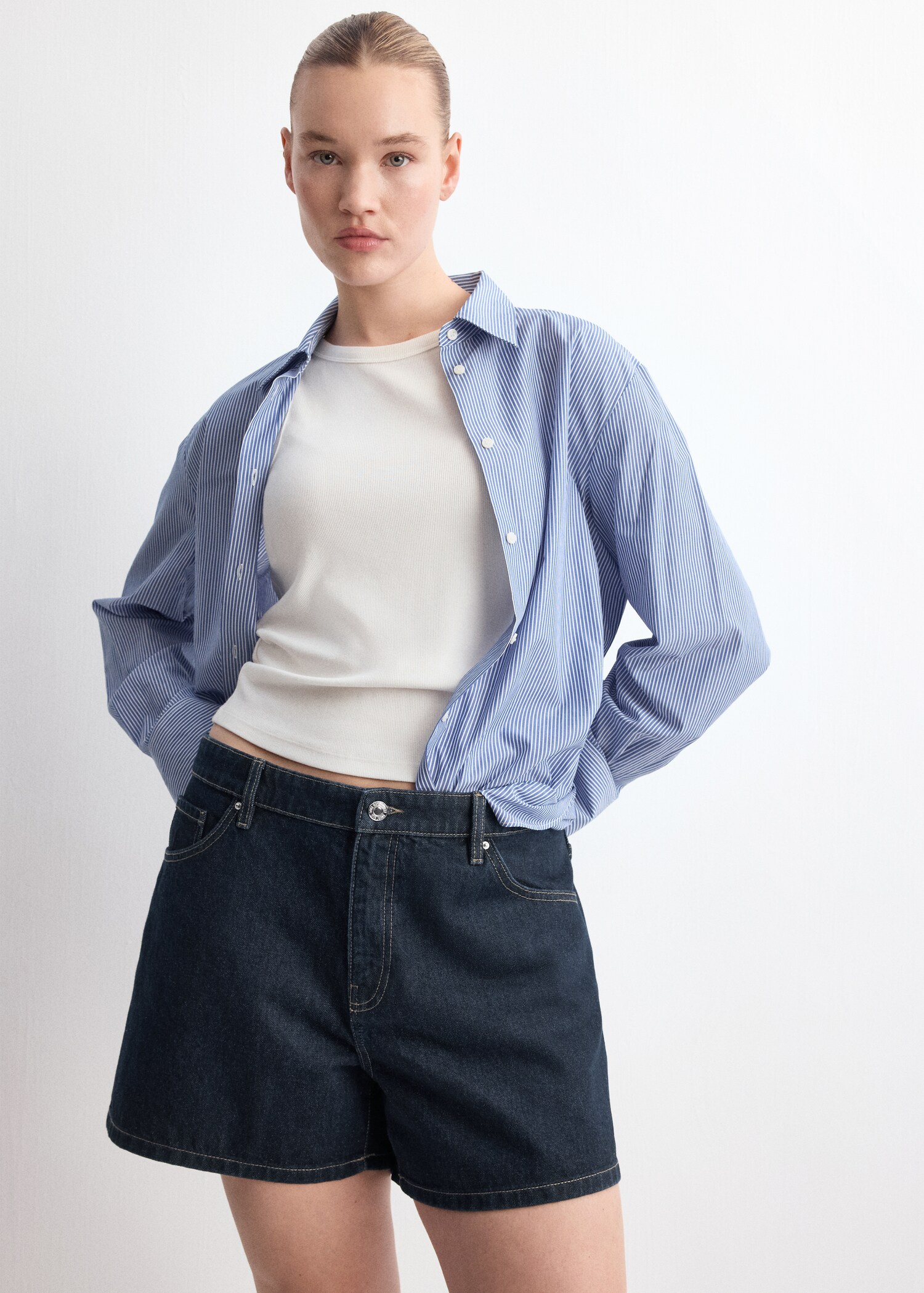 شورتات دنيم مستقيمة بخصر عالي - تفاصيل المنتج 5