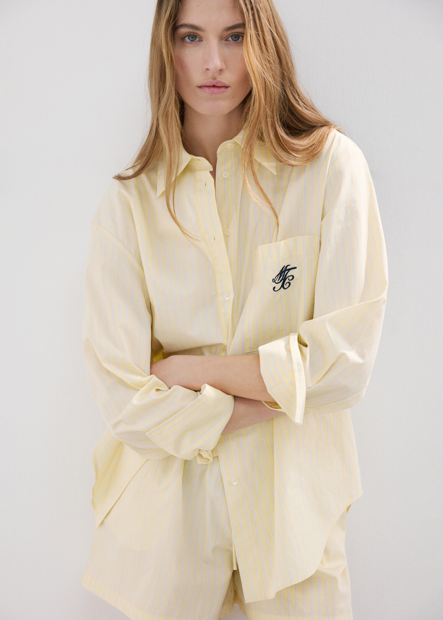 Striped poplin shirt with embroidered message - Medium plane