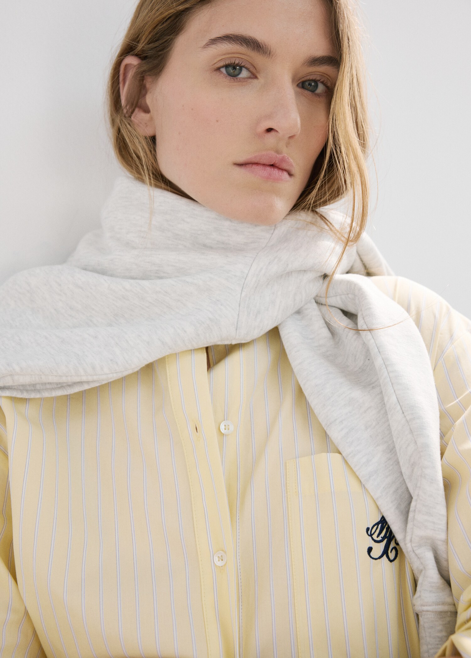 Striped poplin shirt with embroidered message - Details of the article 1