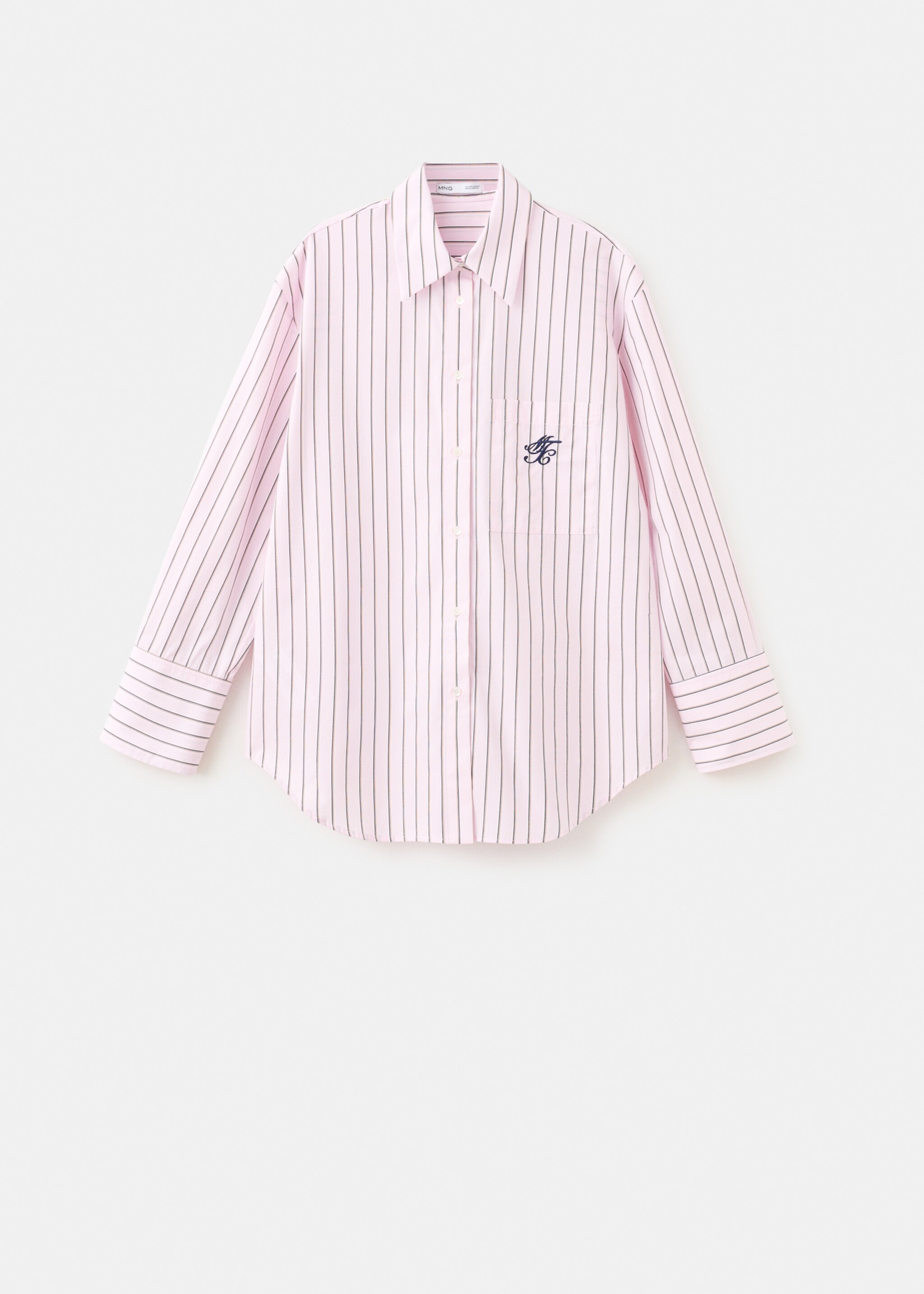 Striped poplin shirt with embroidered message - Article without model, Pastel Pink. Ref: 27047169-00.