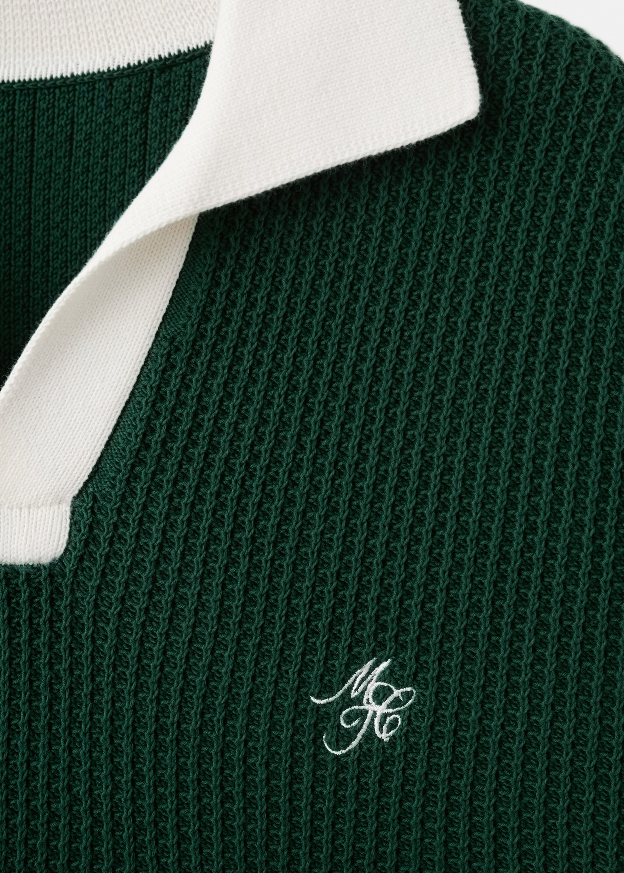 Cotton structured polo shirt - Details of the article 8, Dark Green. Ref: 27047790-00.