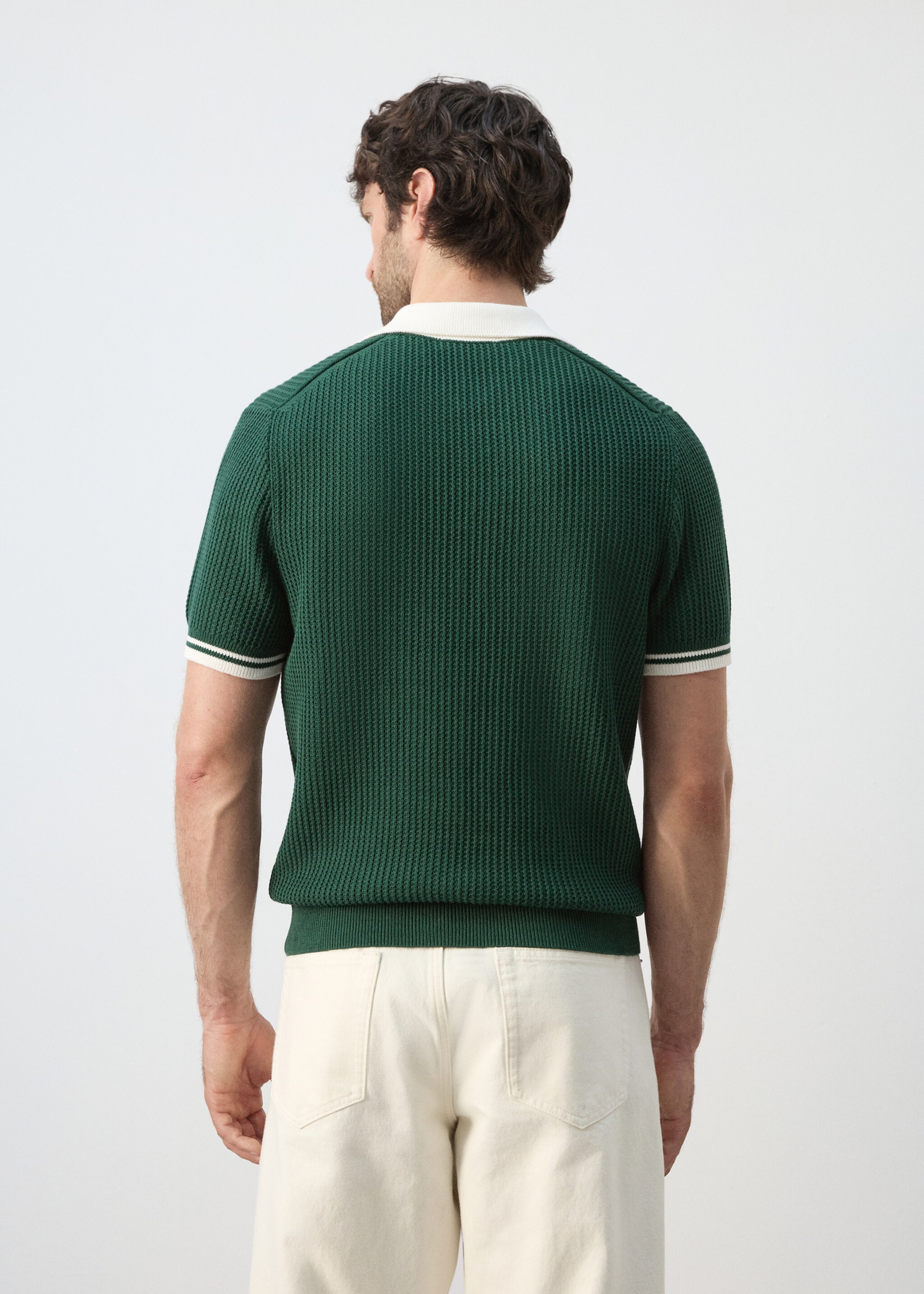 Cotton structured polo shirt - Reverse of the article, Dark Green. Ref: 27047790-00.