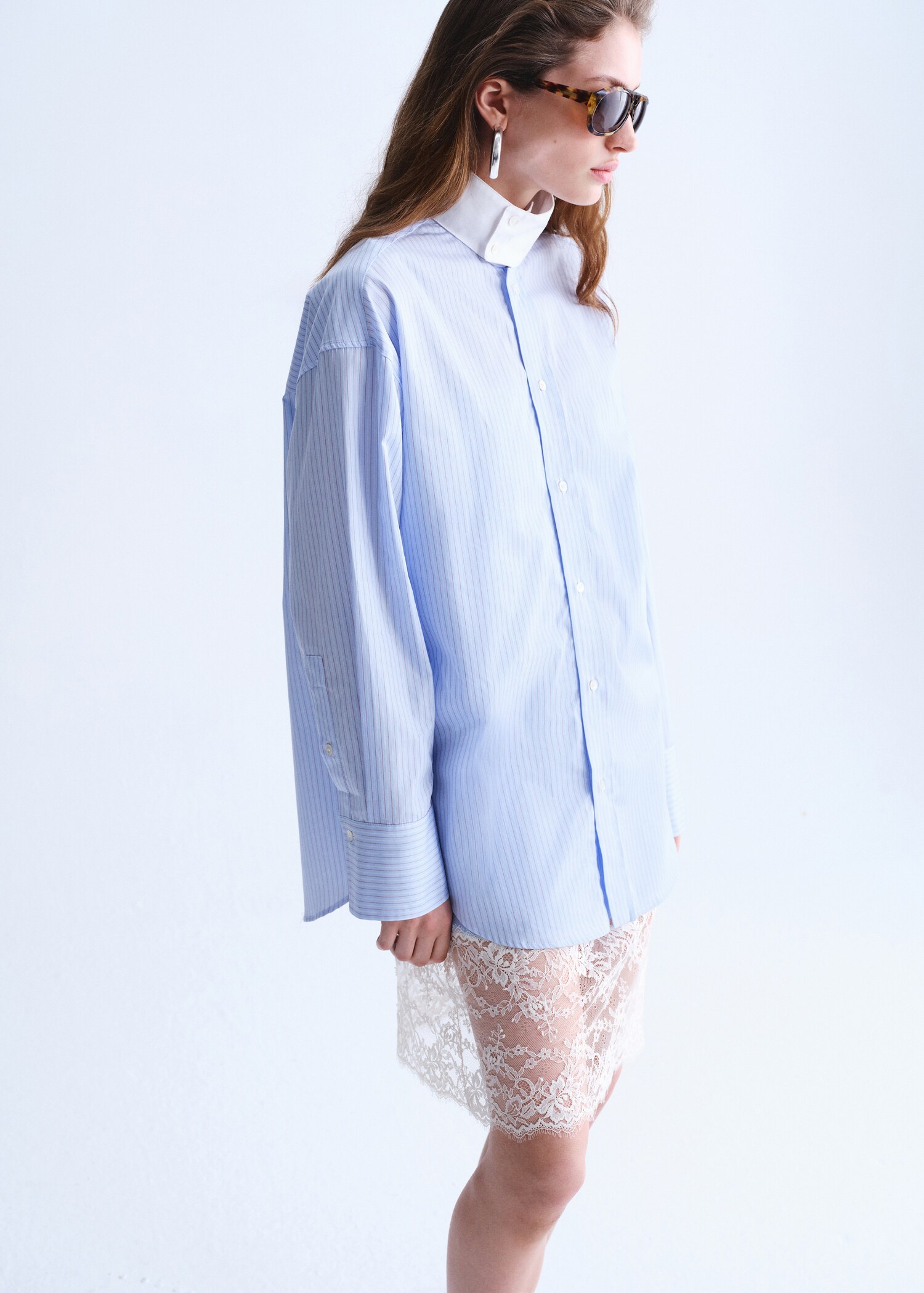 Poplin funnel neck shirt - Medium plane