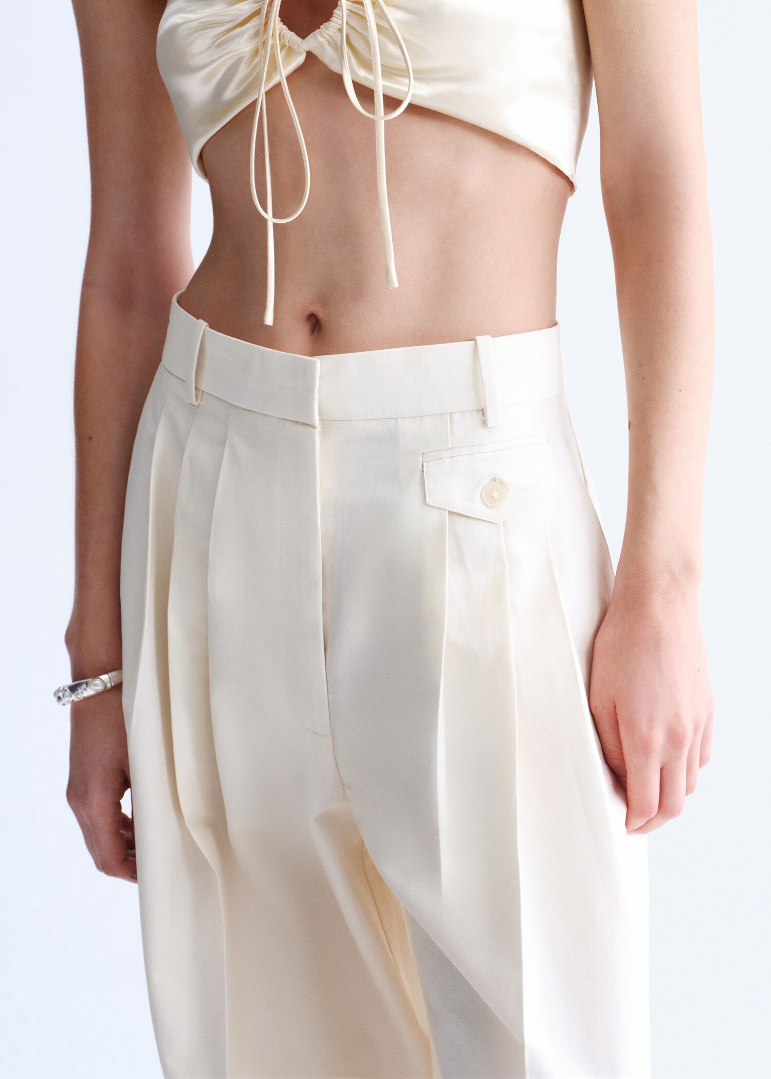 Straight cotton trousers with pleats - Medium plane