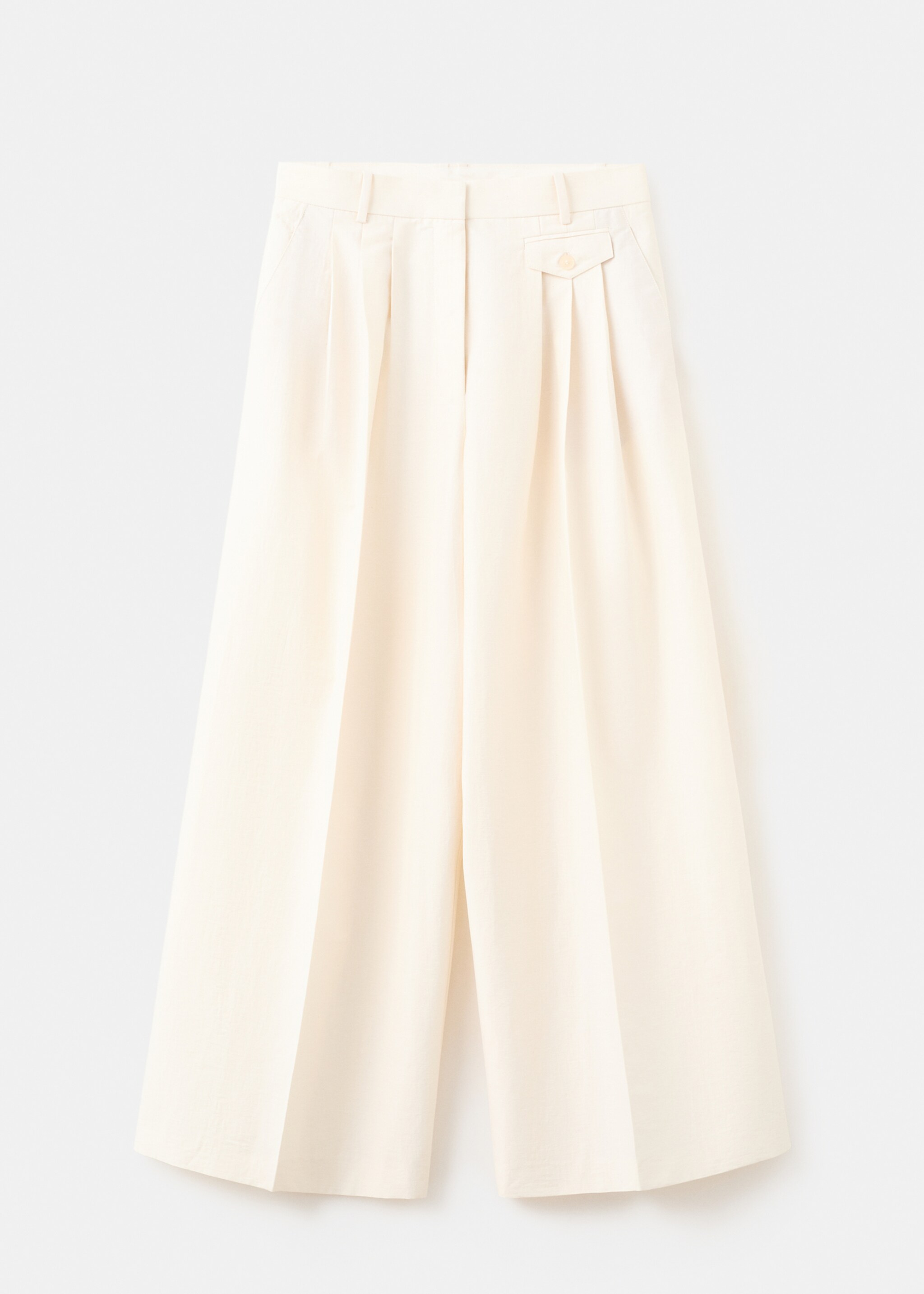 Straight cotton trousers with pleats - Article without model, Ecru. Ref: 27047800-00.