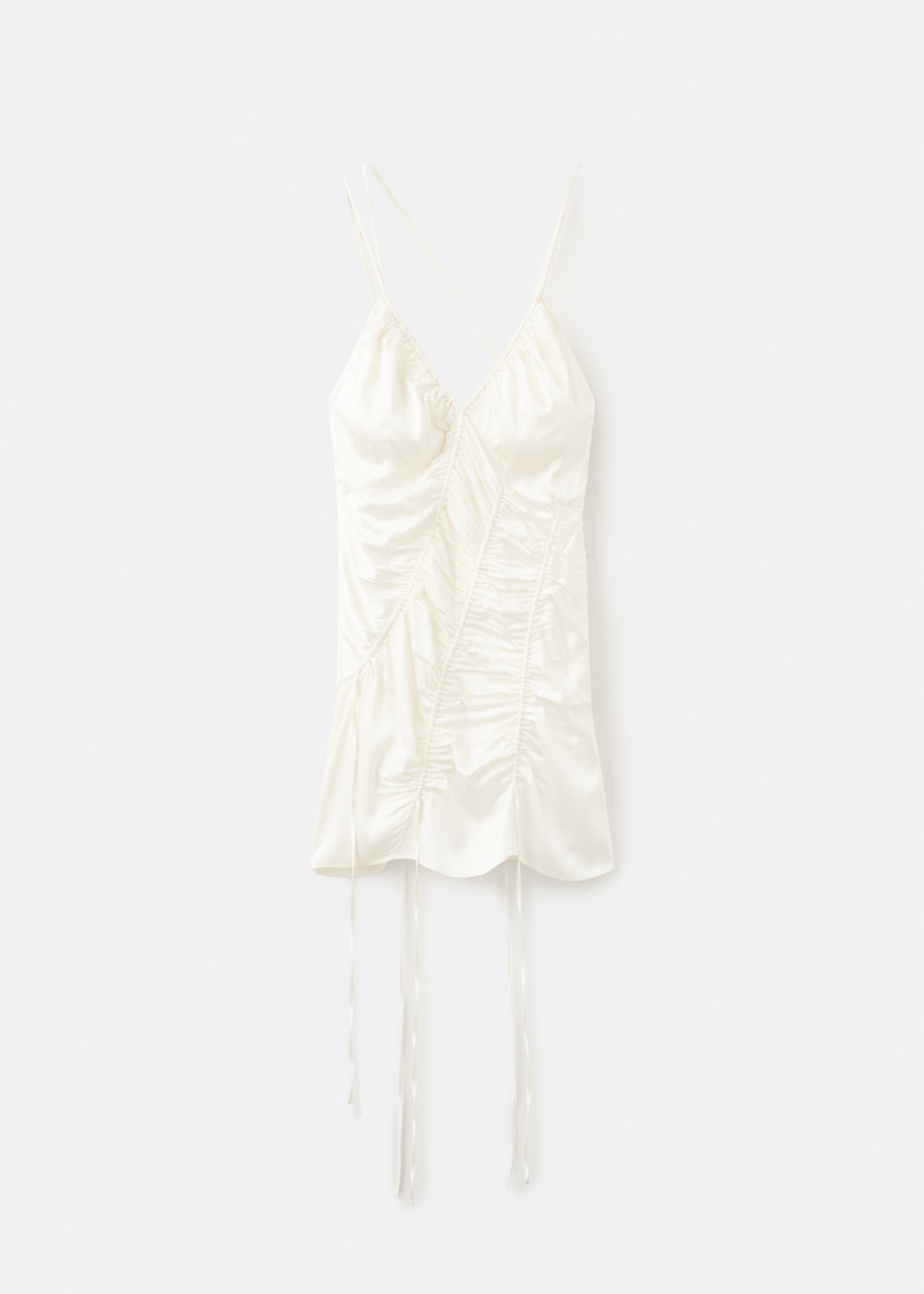 Satin dress with adjustable ruching - Article without model, Ecru. Ref: 27047802-00.