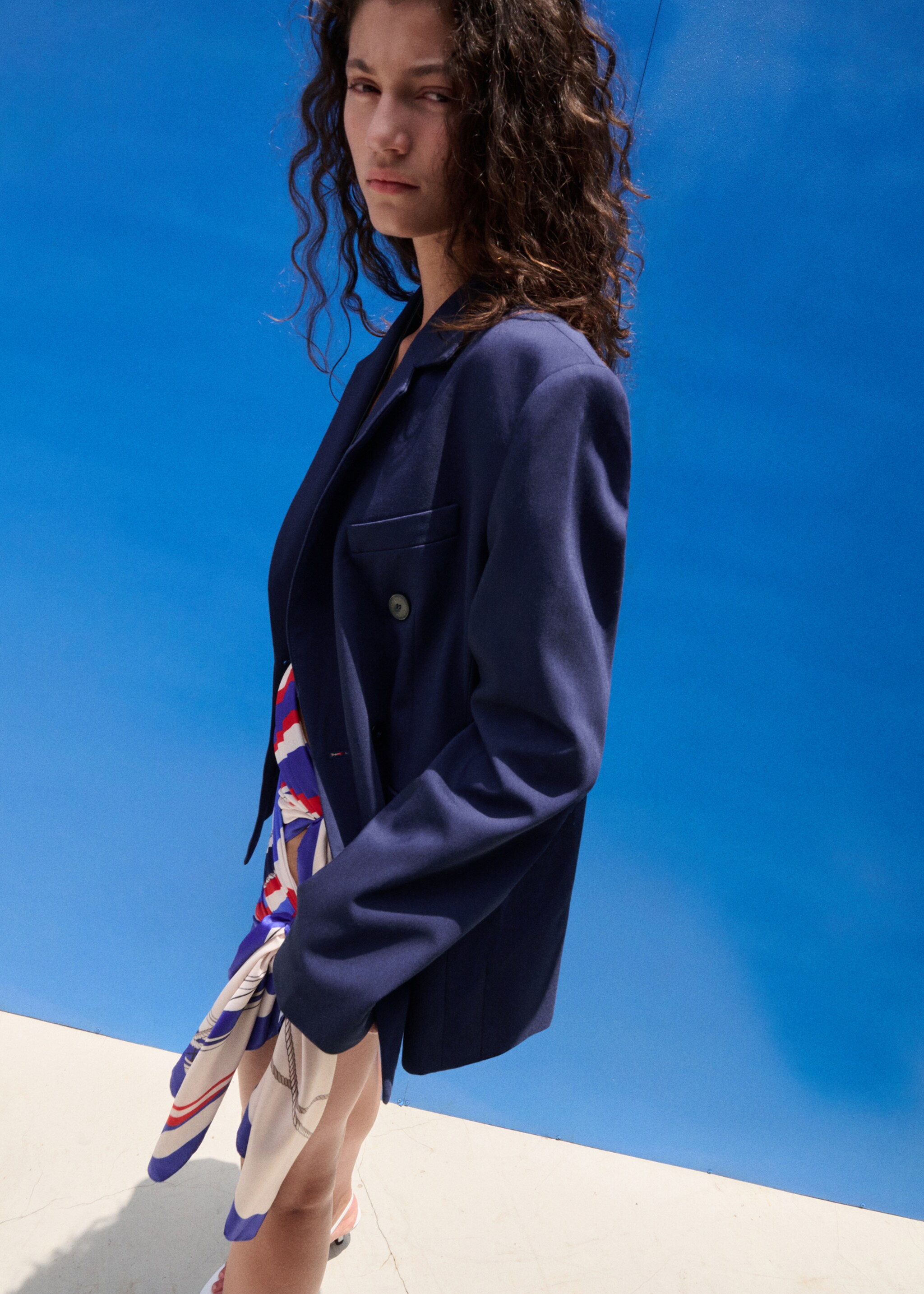 Двубортный костюмный пиджак - Деталь изделия 1, Синий. Ref: 27047803-00.